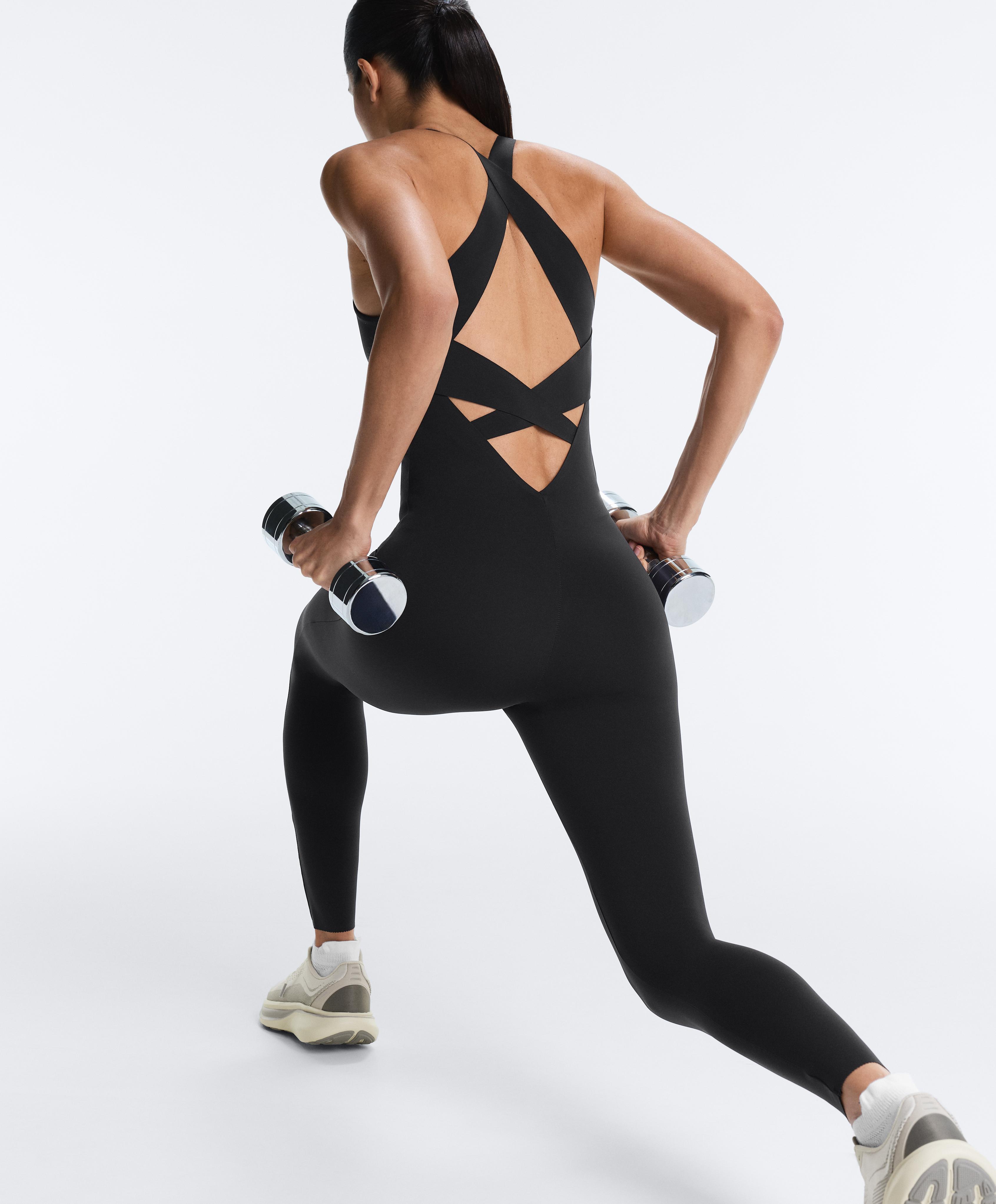 Long Compressive halterneck jumpsuit — BLACK