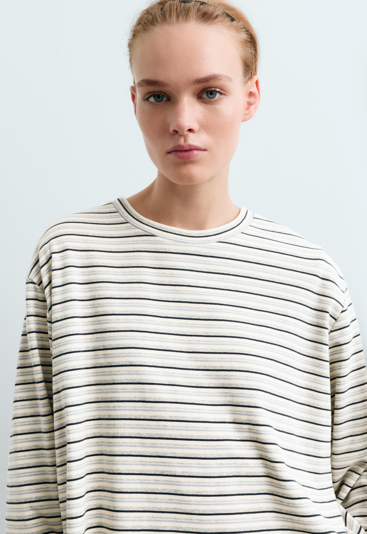 Relaxed long-sleeved cotton-blend striped t-shirt — PALE GREY