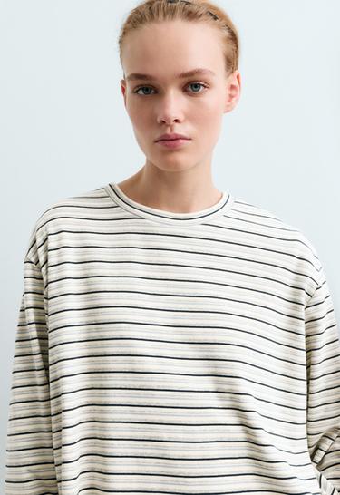 Relaxed long-sleeved cotton-blend striped t-shirt — PALE GREY 3