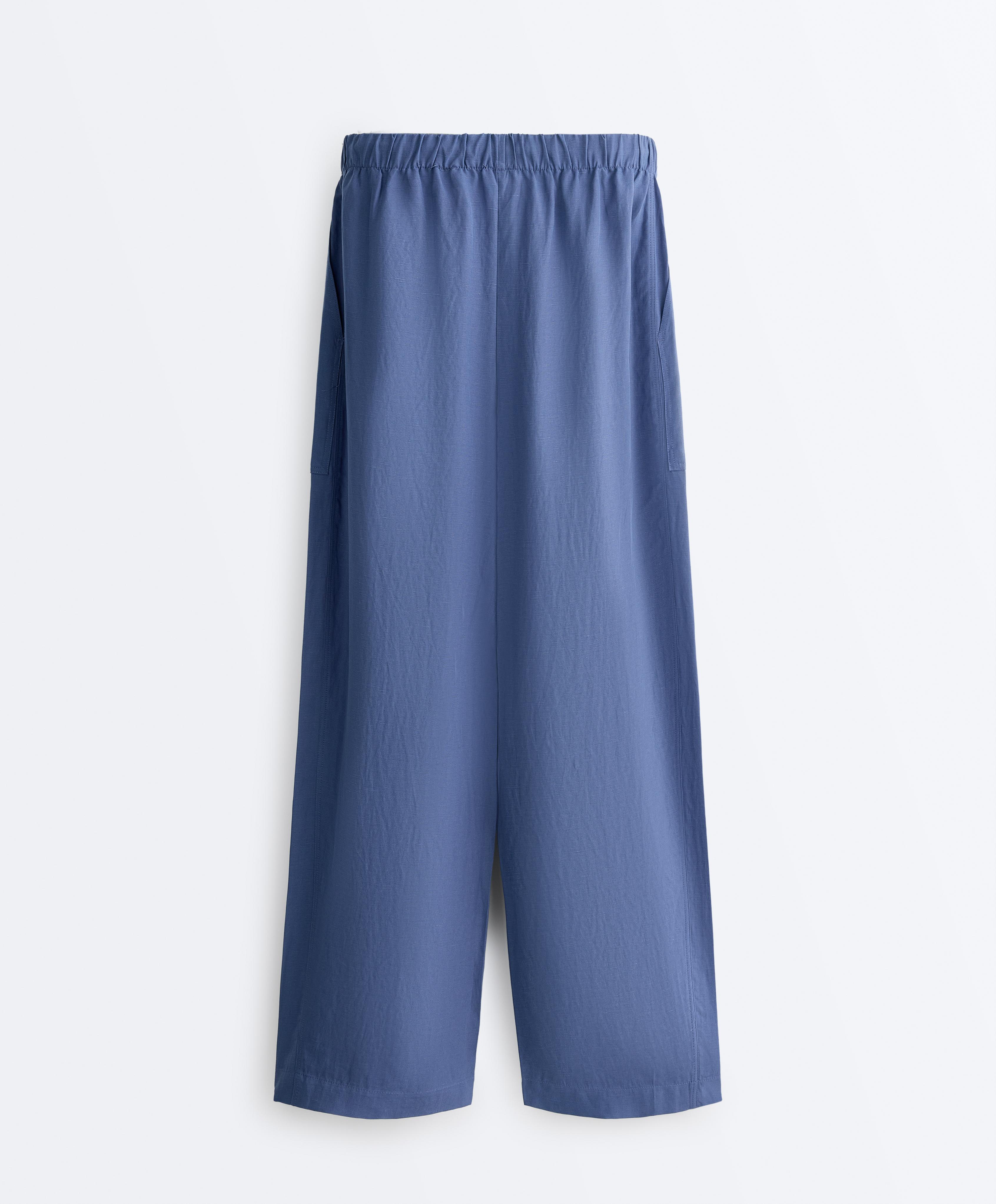 Lyocell blend and 24% linen straight trousers — MID-WASHED BLUE