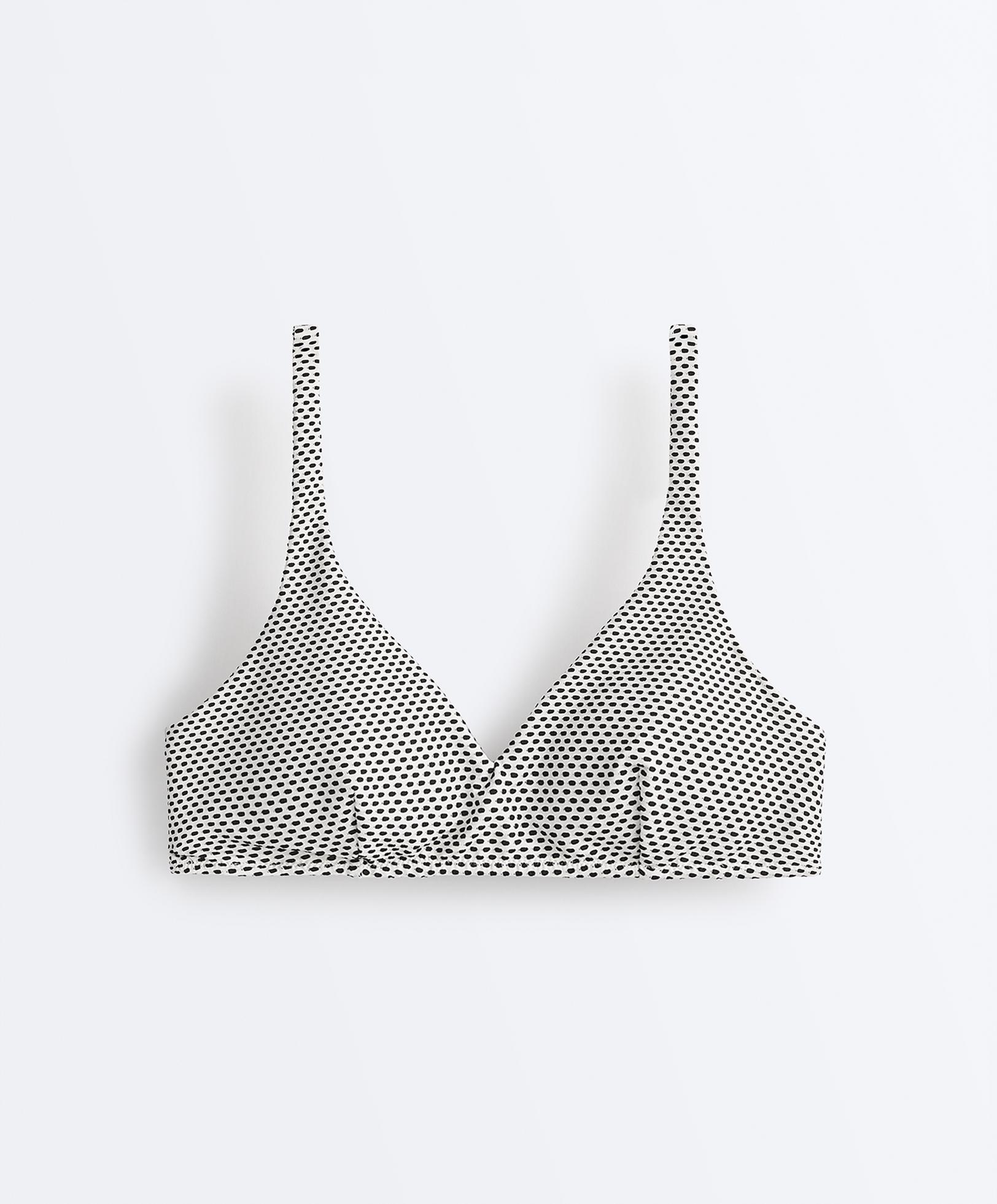 Jacquard polka dot halter bikini top — PALE ECRU