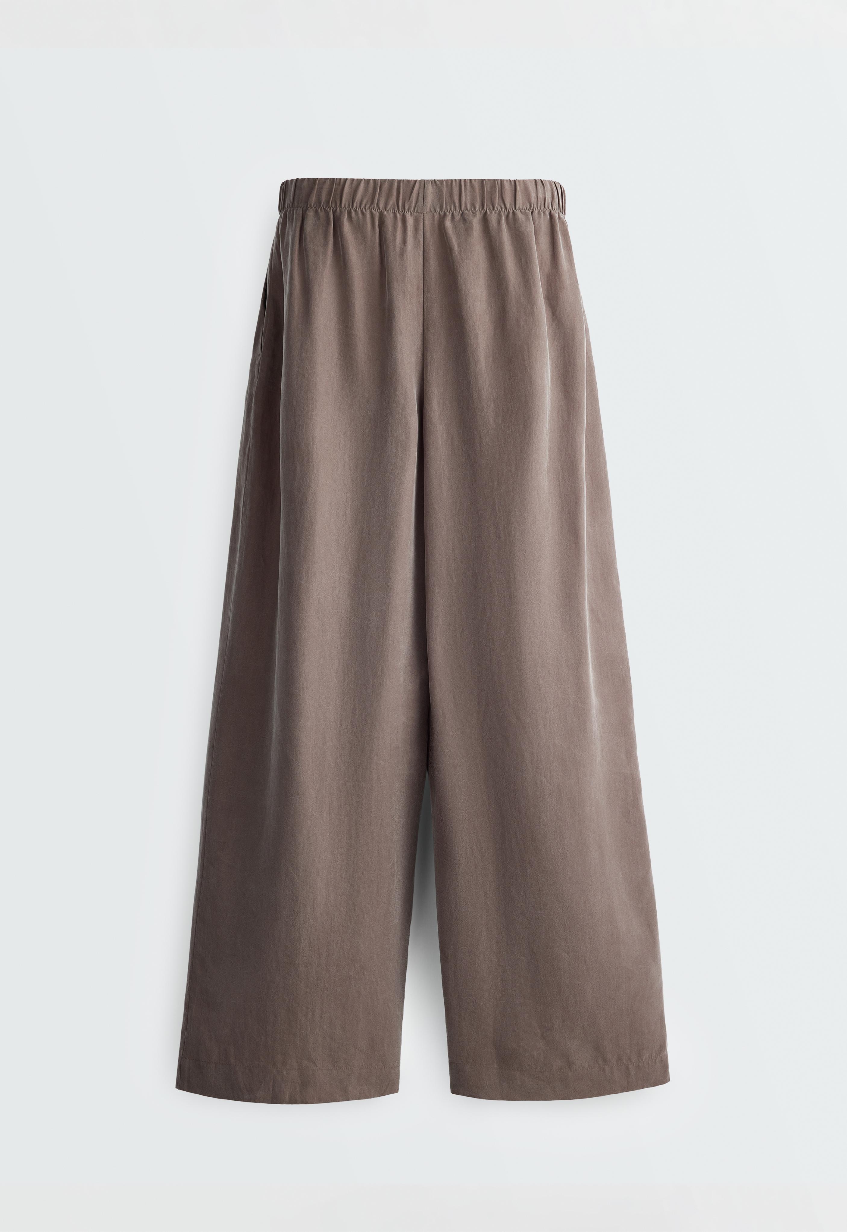 100% lyocell wide-leg trousers — DARK MINK