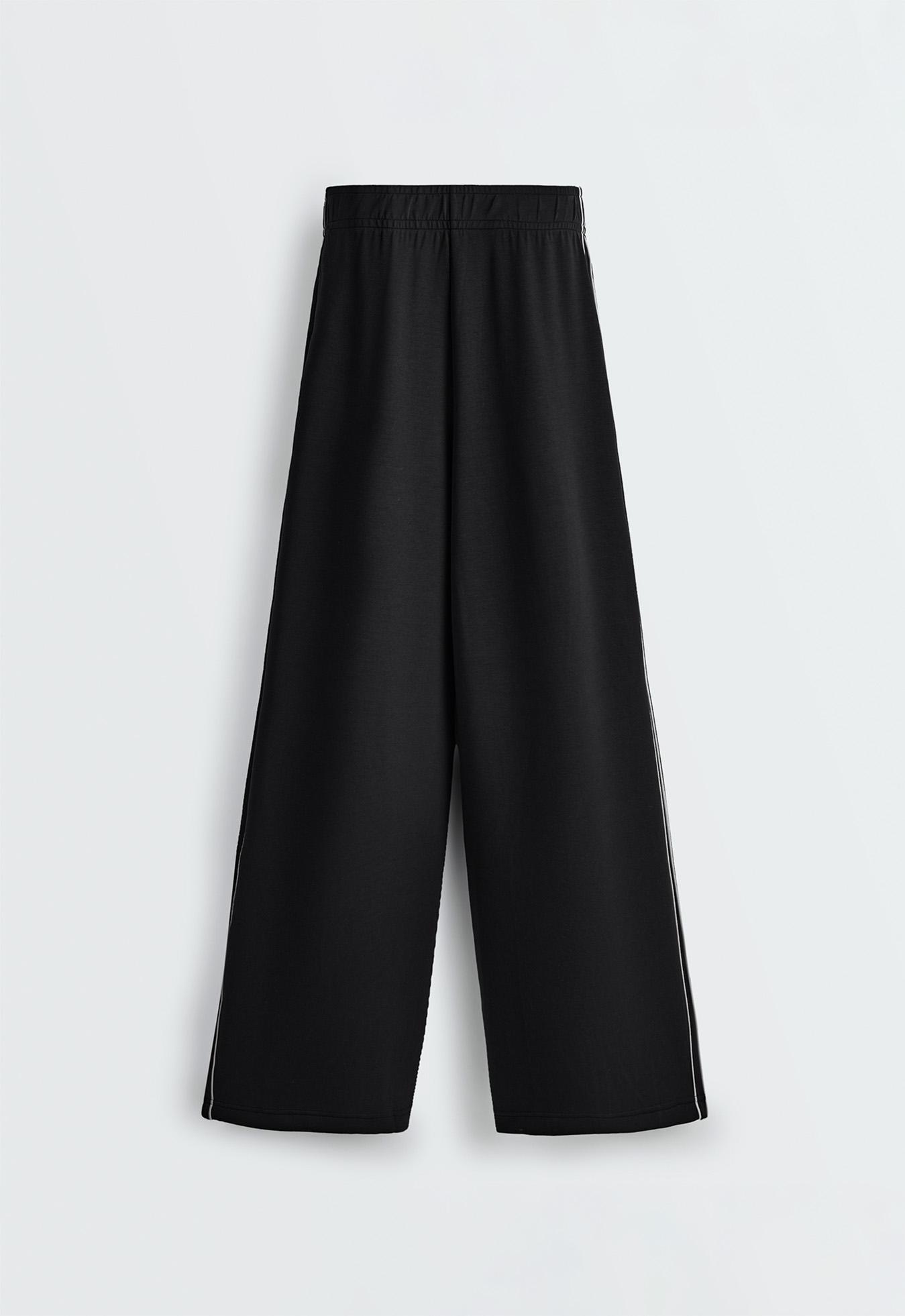 Wide-leg modal piping trousers — BLACK