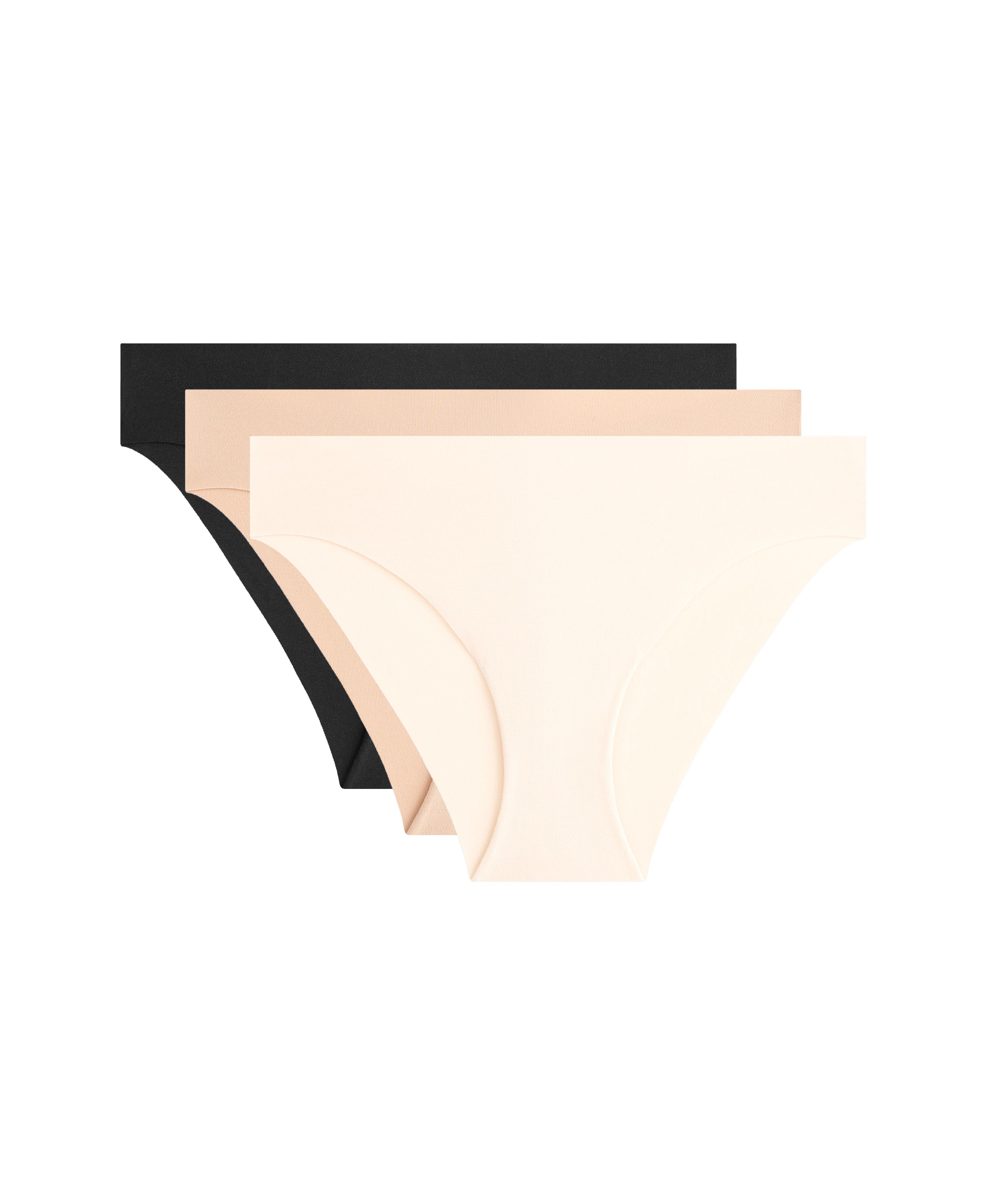 3 invisible laser cut cotton blend classic briefs — BEIGE