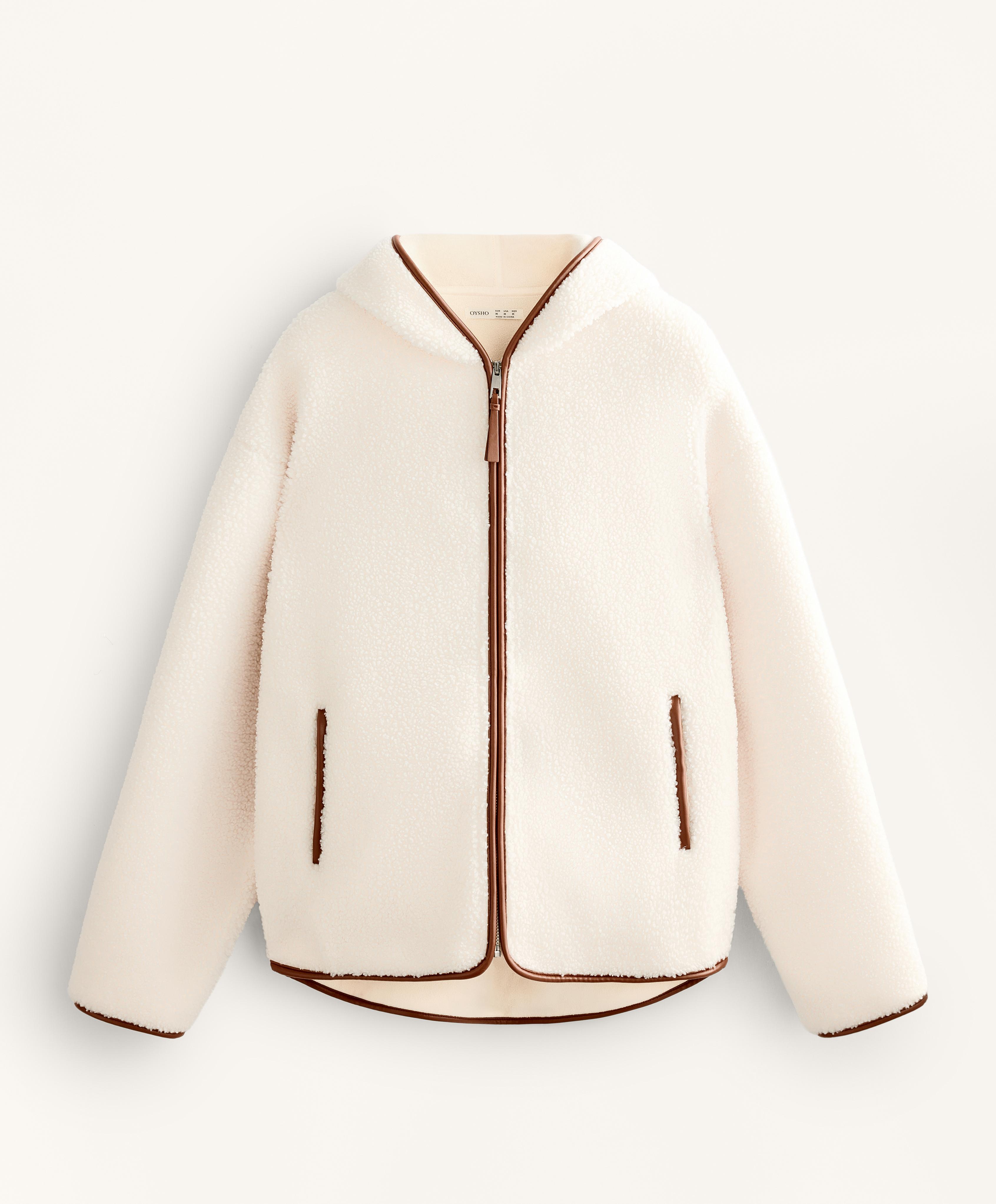 Faux-shearling jacket with hood — ECRU