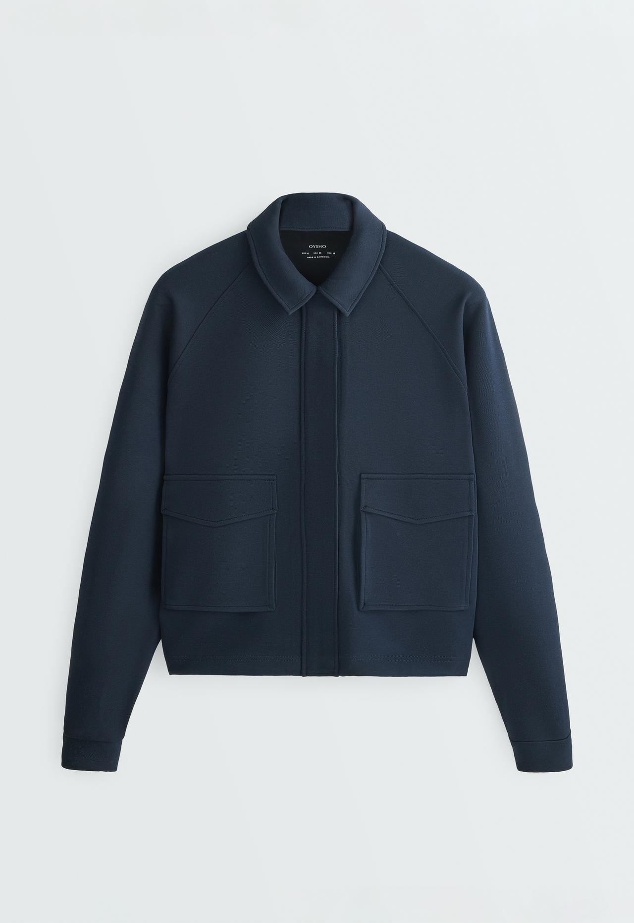 Cotton piqué pocket jacket — NAVY BLUE