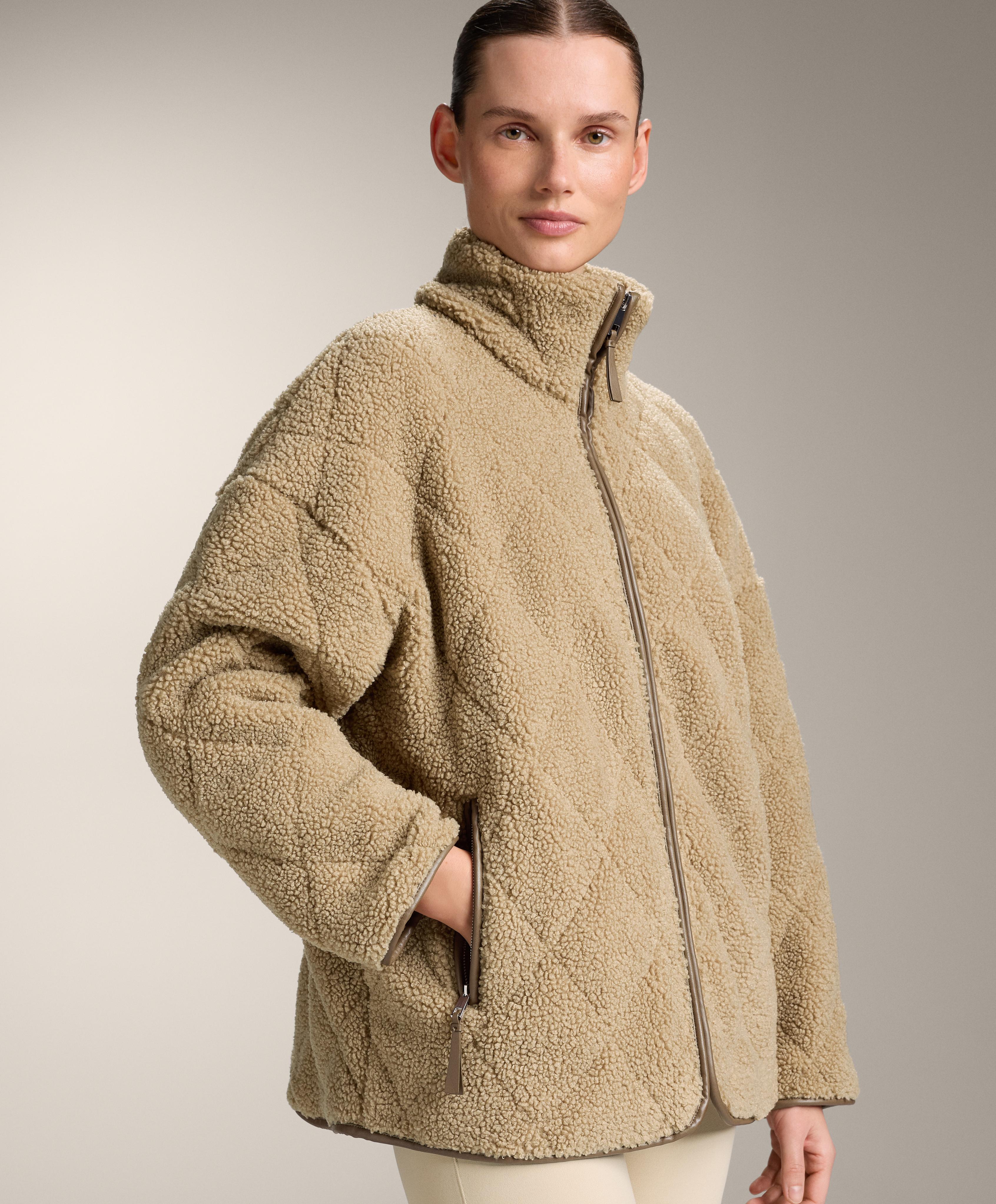 Diamond quilted faux-shearling jacket — GREEN BEIGE