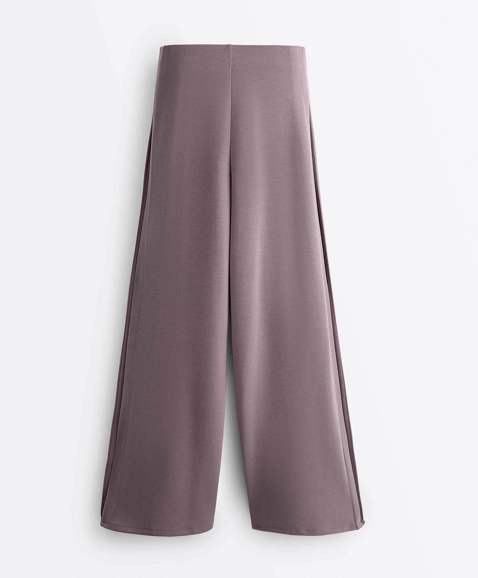 Soft-touch wide-leg trousers with side pleat and modal — GREY-LILAC