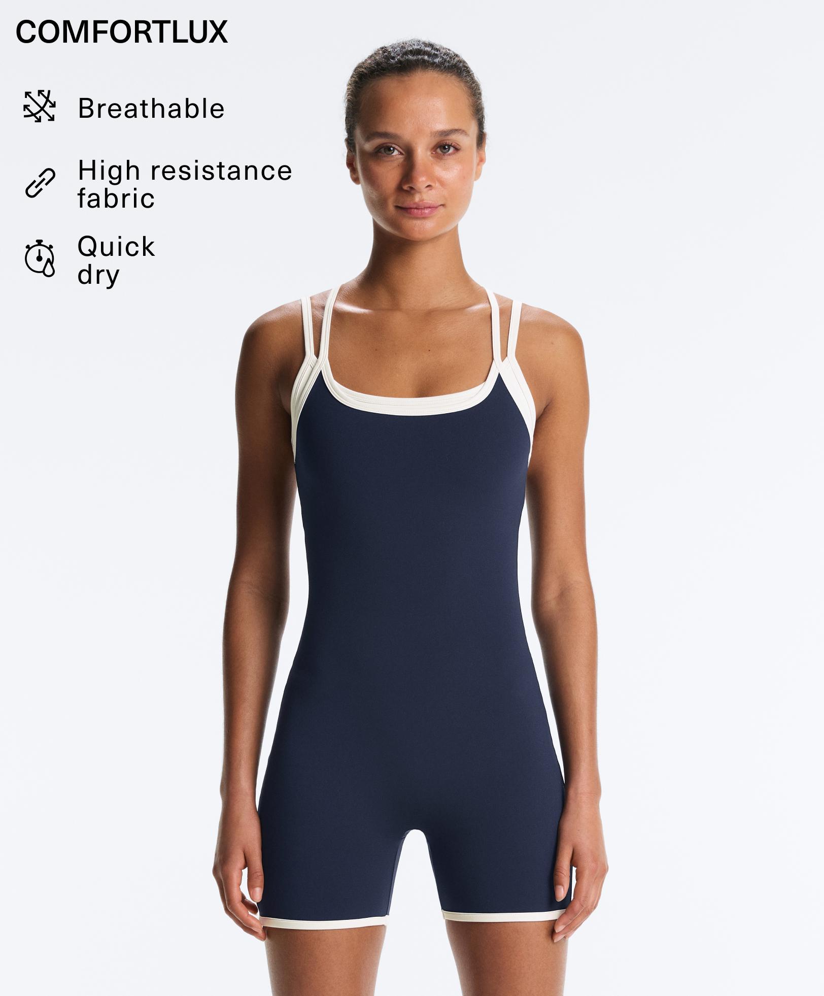 Comfortlux overlay short jumpsuit — NAVY BLUE