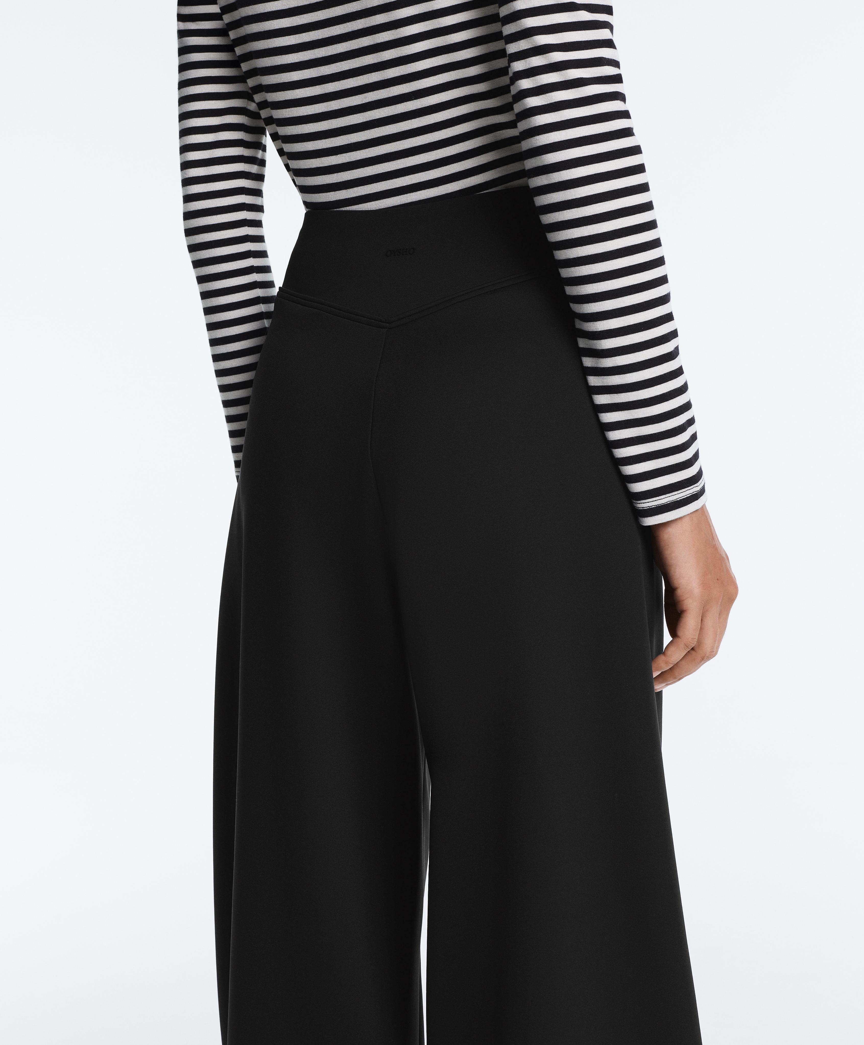 Neoprene effect high rise wide-leg trousers — BLACK
