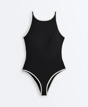 Contrast trim halterneck swimsuit — BLACK 8