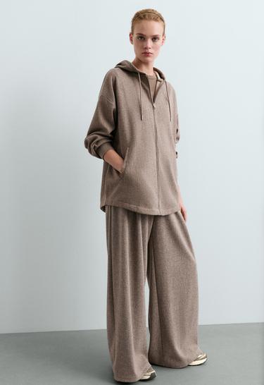 Long mottled hooded jacket — BROWN-GREY MELANGE 4