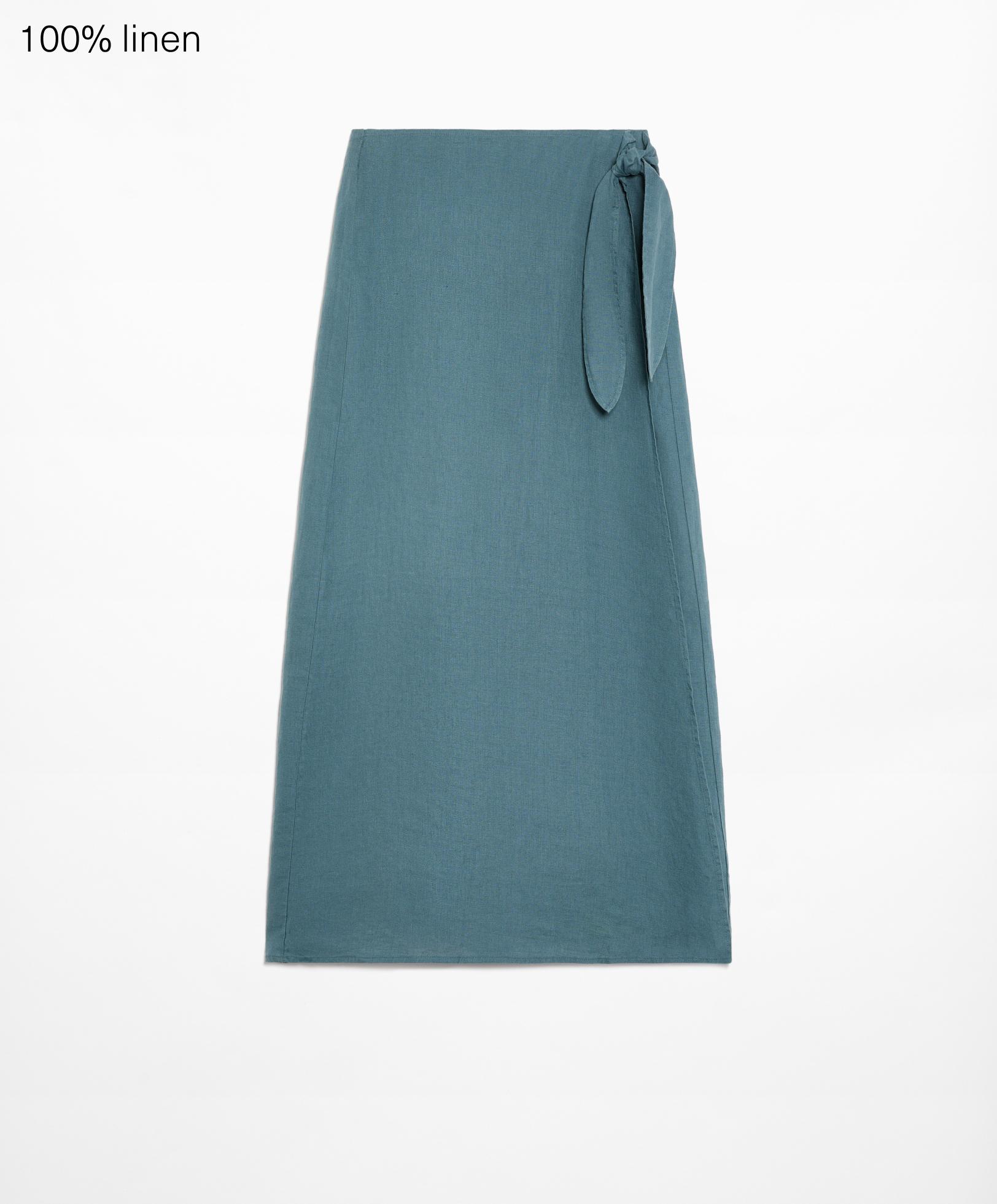 100% linen long crossover skirt