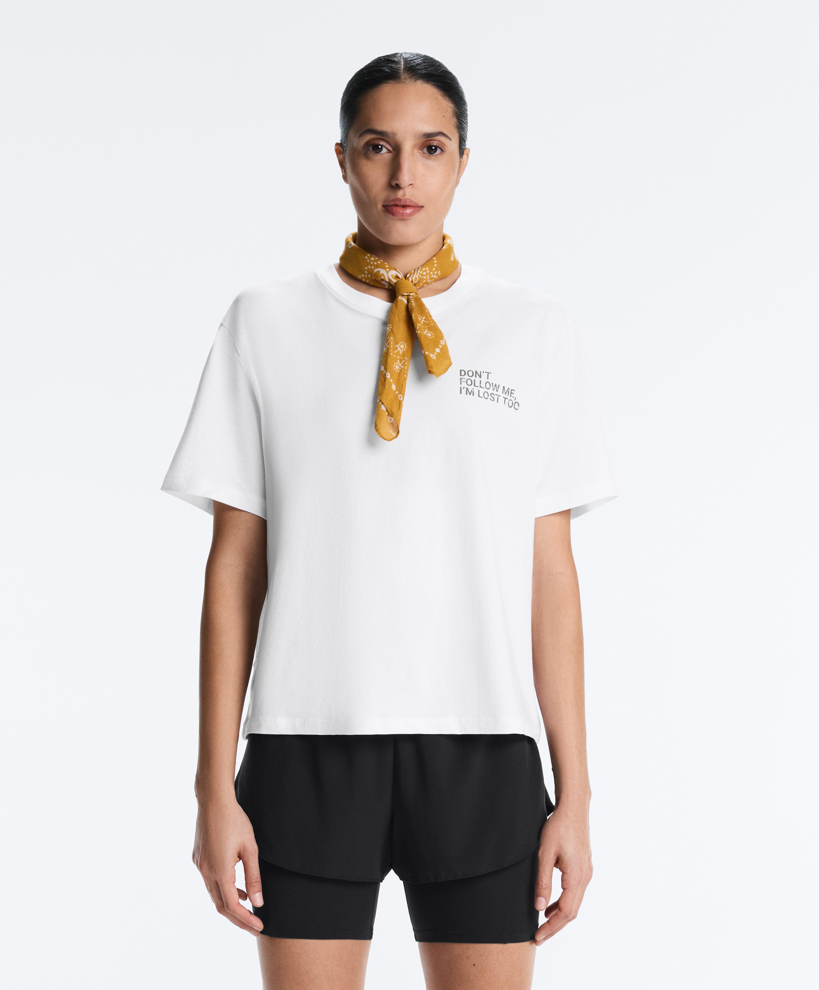 Boxy cotton blend T-shirt with slogan — WHITE