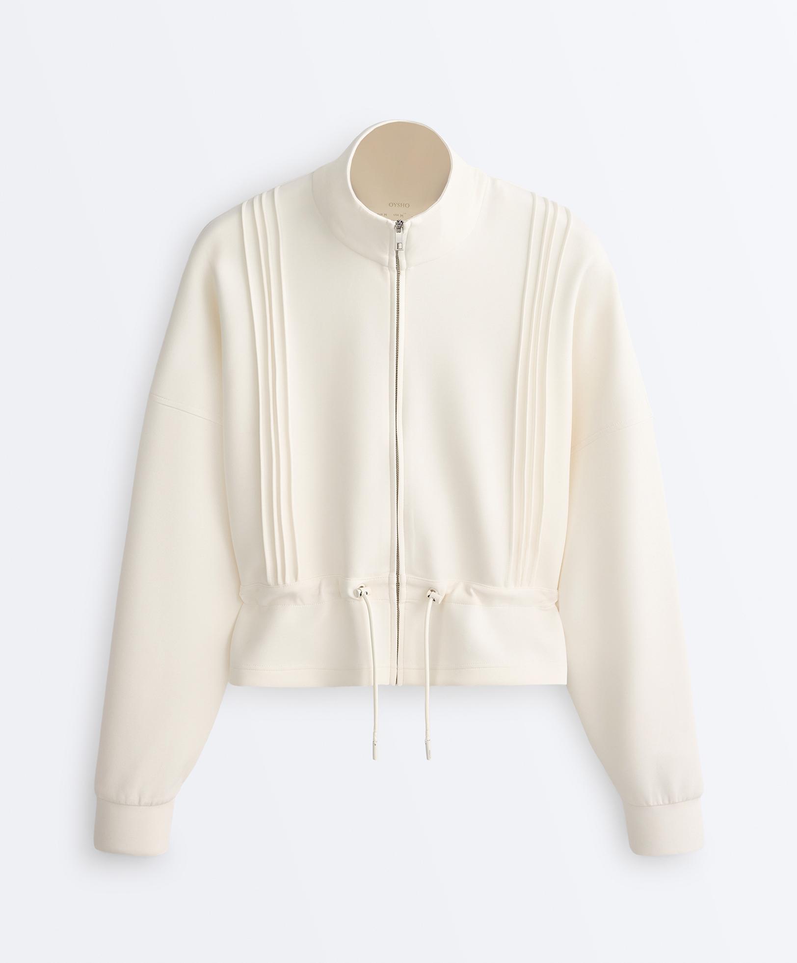 Soft-touch modal jacket with rib trim — PALE ECRU