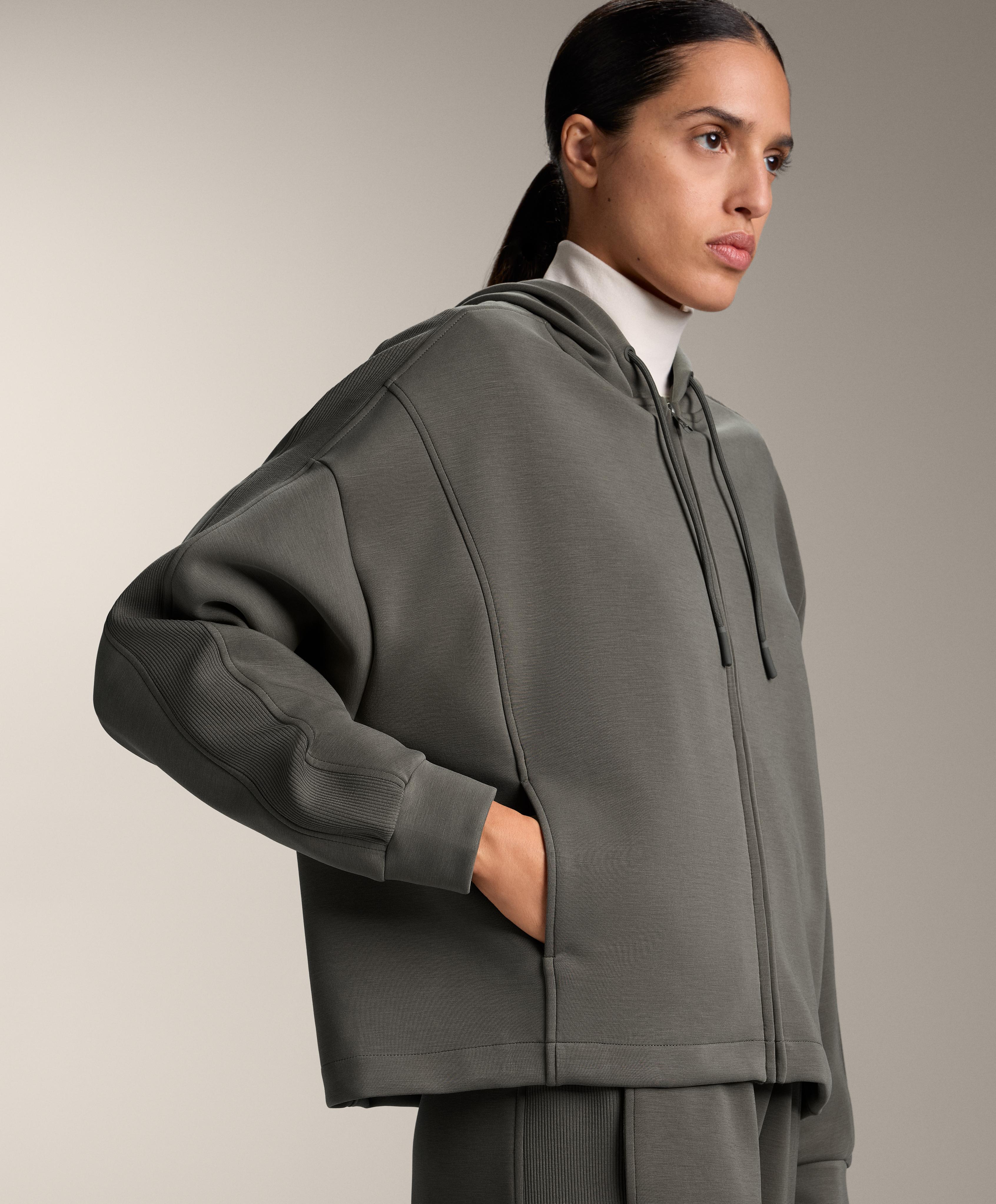 Hooded jacket with Rib details with Brushed modal