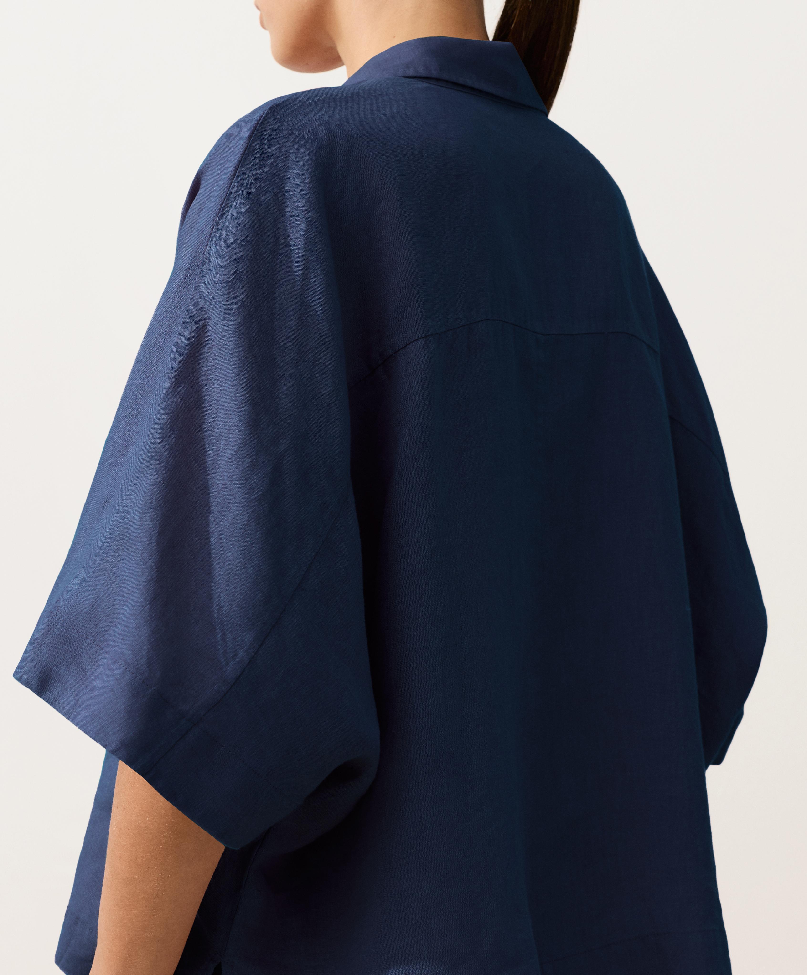 Oversize 100% linen polo shirt — NAVY