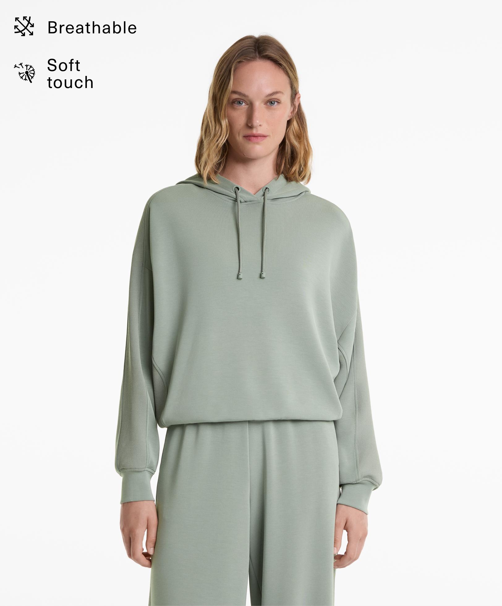 Boxy hoodie with rib detail and soft-touch modal