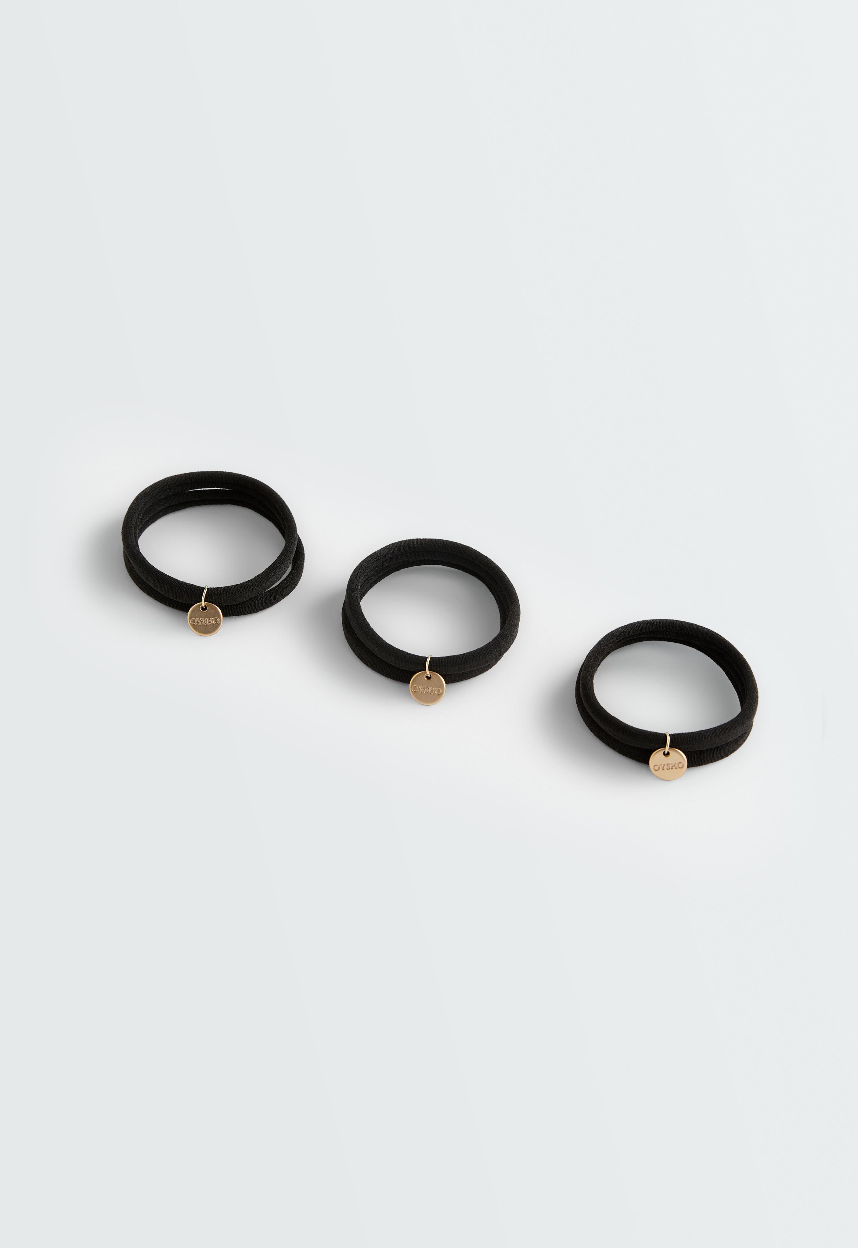 6 Oysho plaque hair ties — BLACK