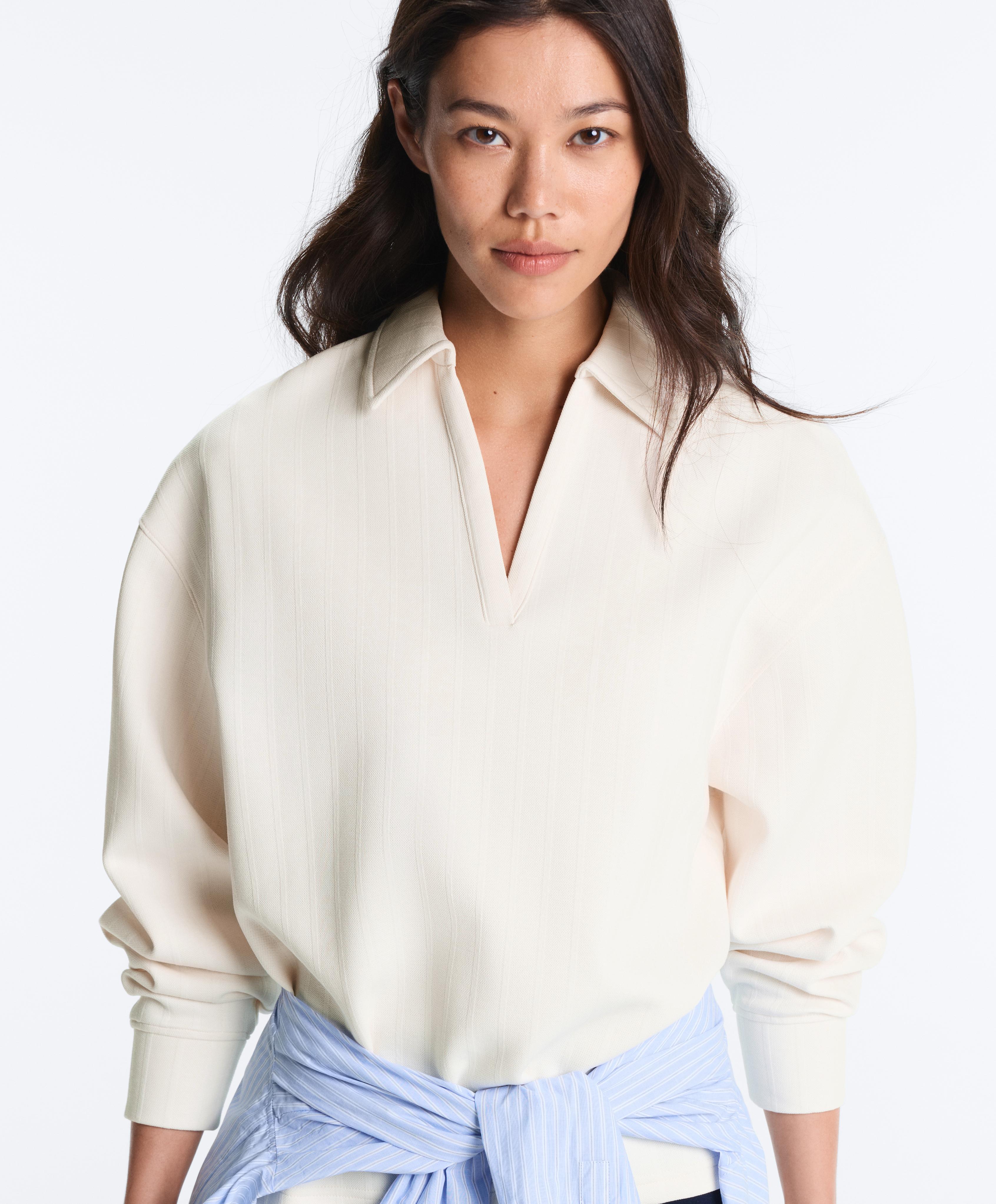 Striped cotton piqué polo shirt — PALE ECRU
