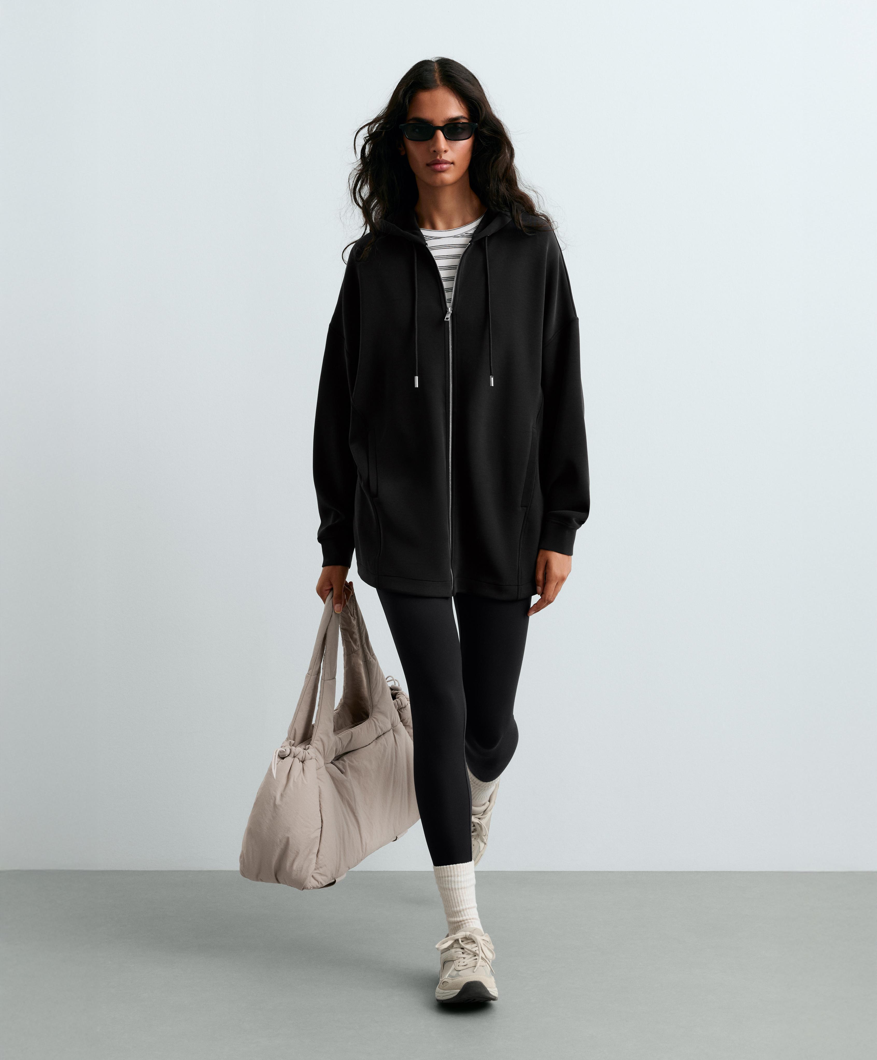 Long soft touch jacket with modal — BLACK