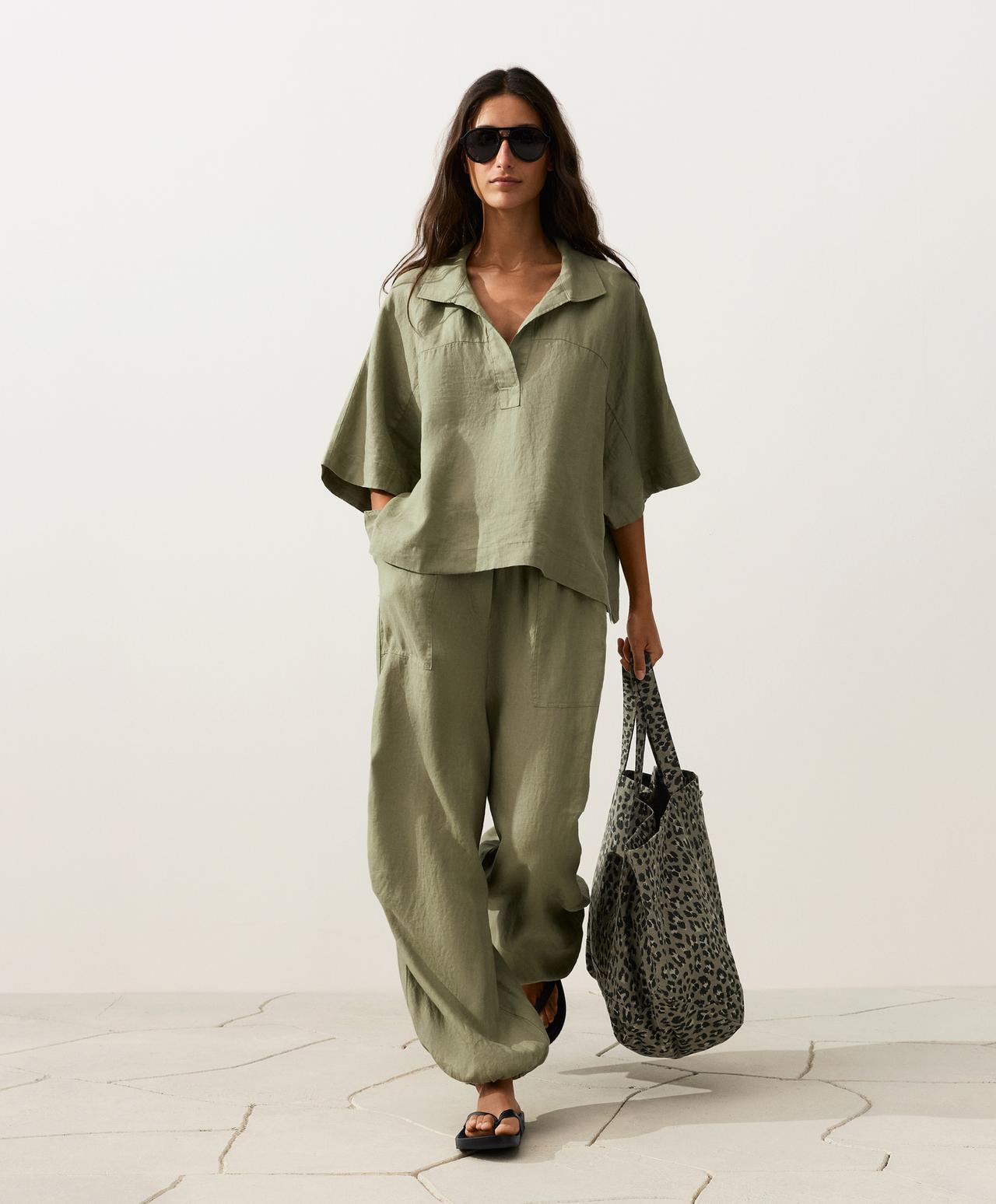 100% linen cargo bloomer trousers — YELLOW GREEN