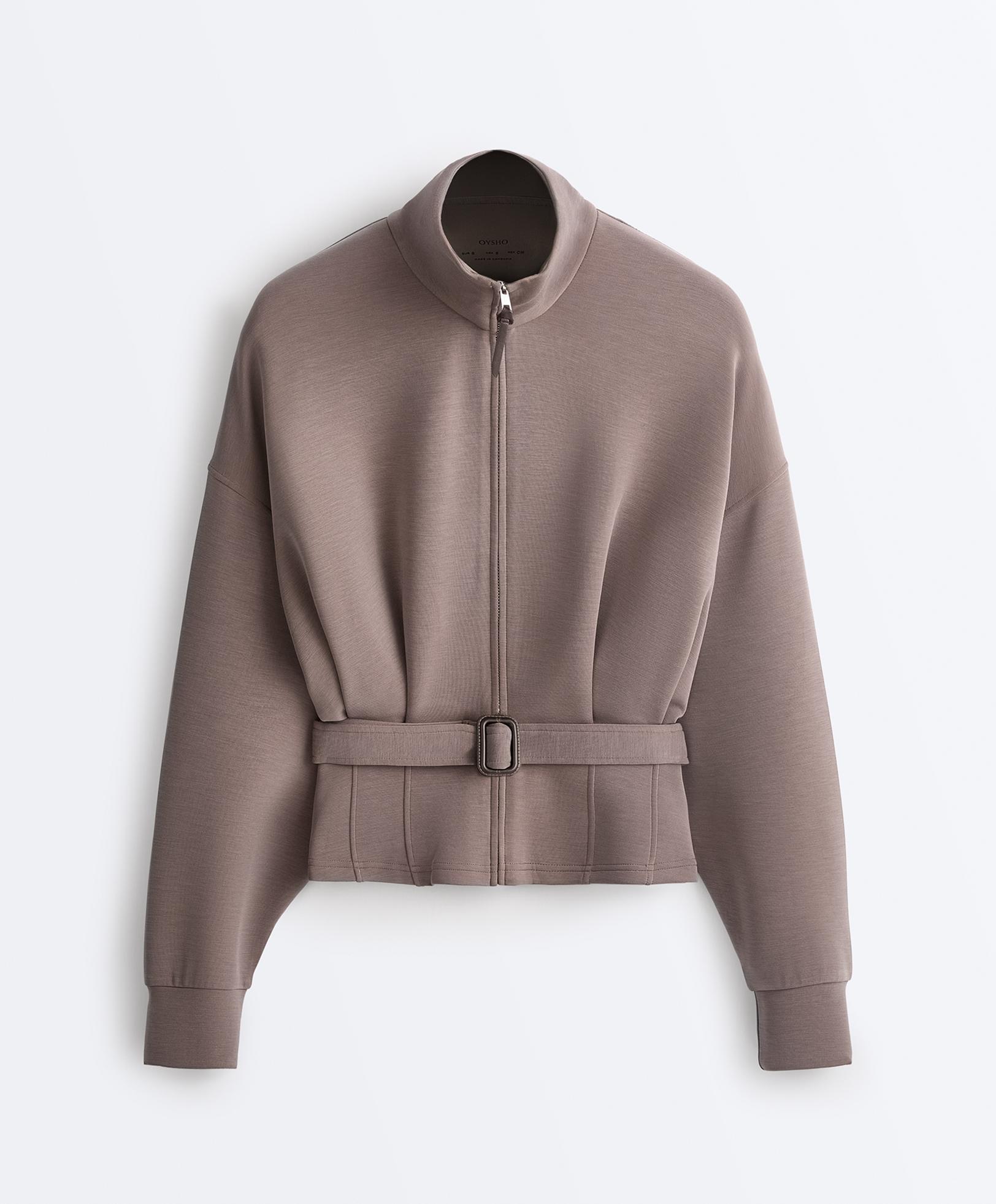 Soft-touch corset belt jacket with modal — TAUPE-GREY 