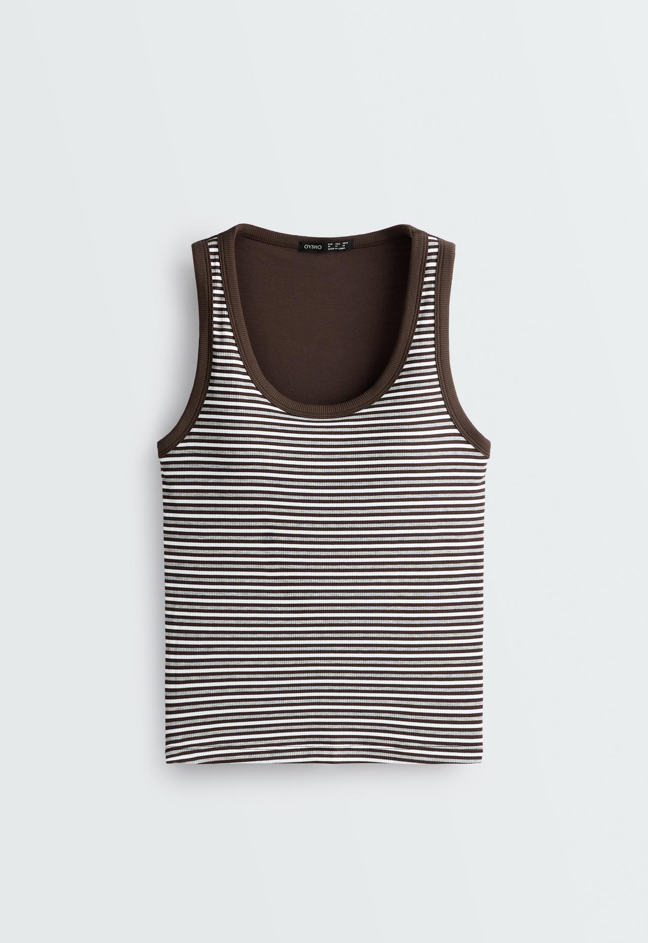 Modal blend rib striped tank top — BROWN