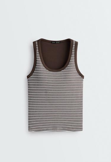Modal blend rib striped tank top — BROWN 4