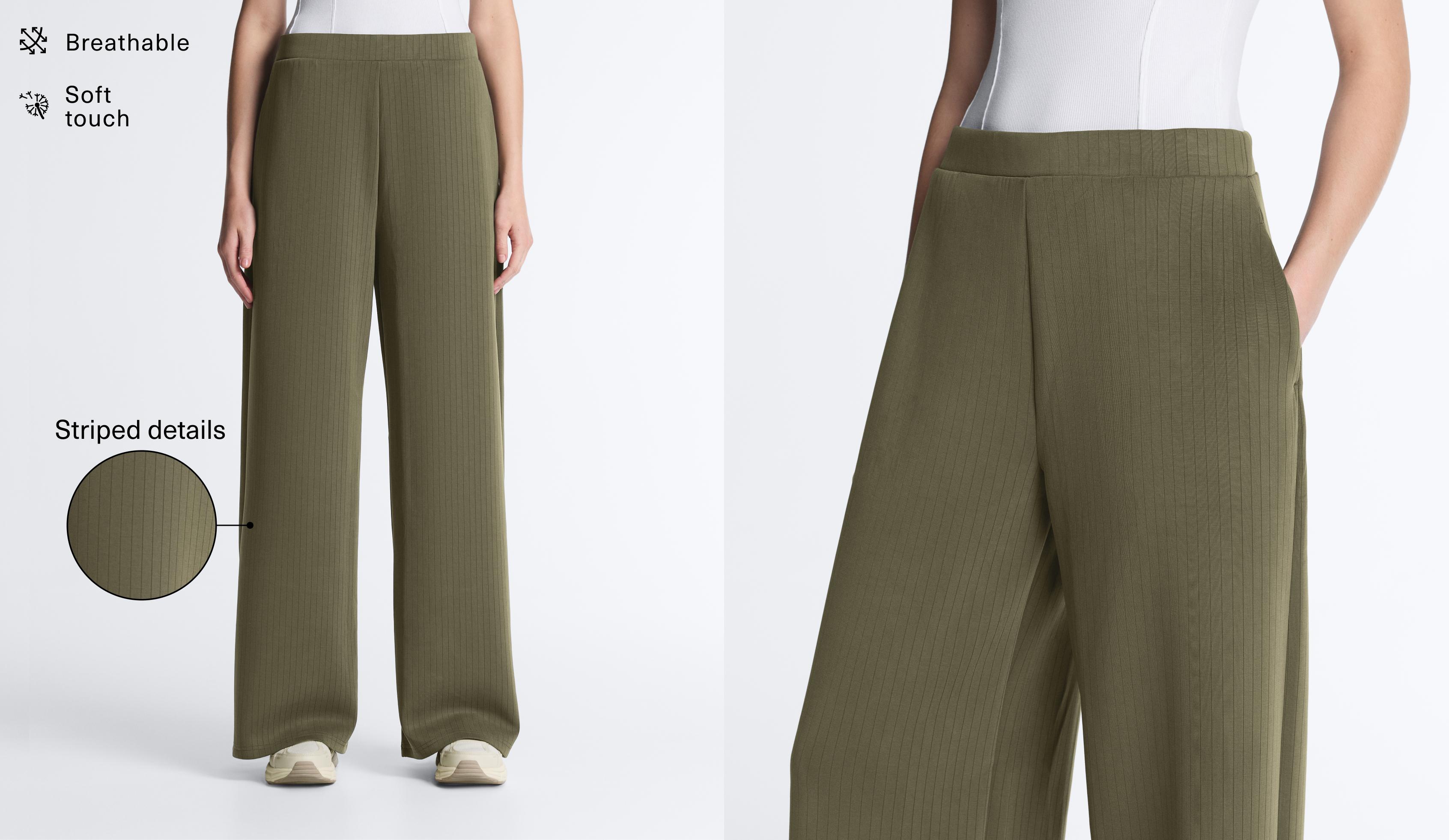 Straight-leg striped trousers with soft-touch modal — KHAKI