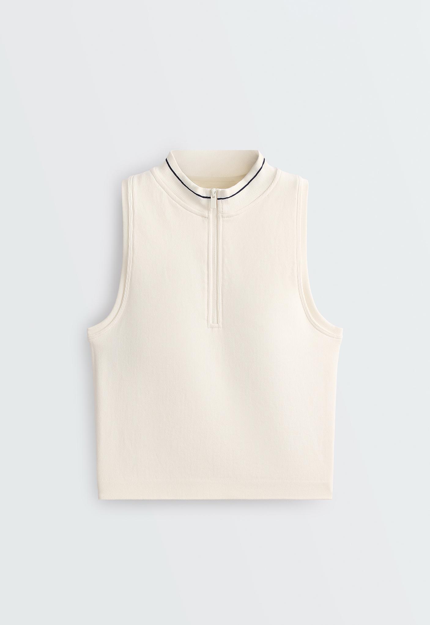 Sleeveless seamless half-zip tank top — PALE ECRU