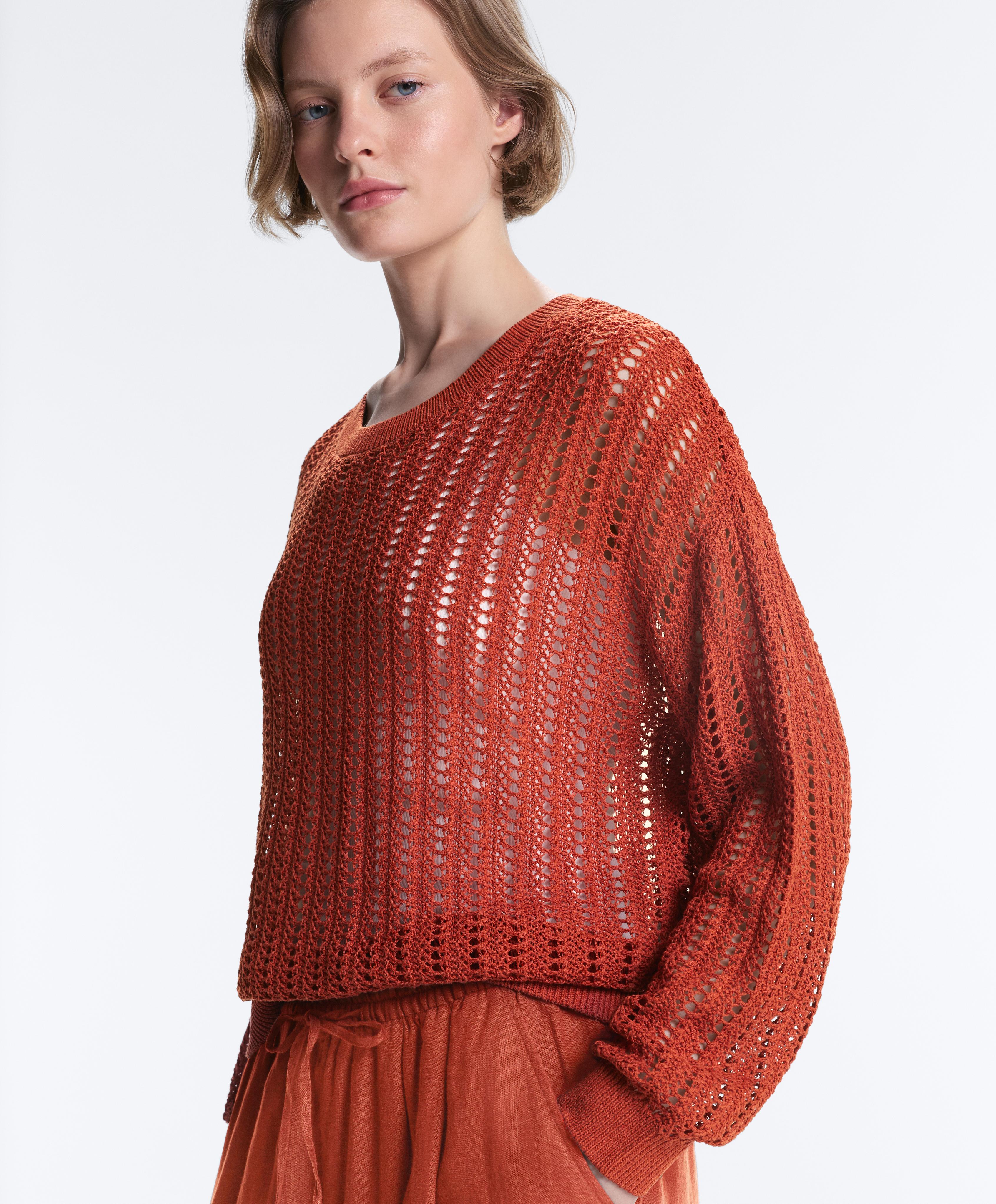 Open knit rib jumper — BURNT ORANGE