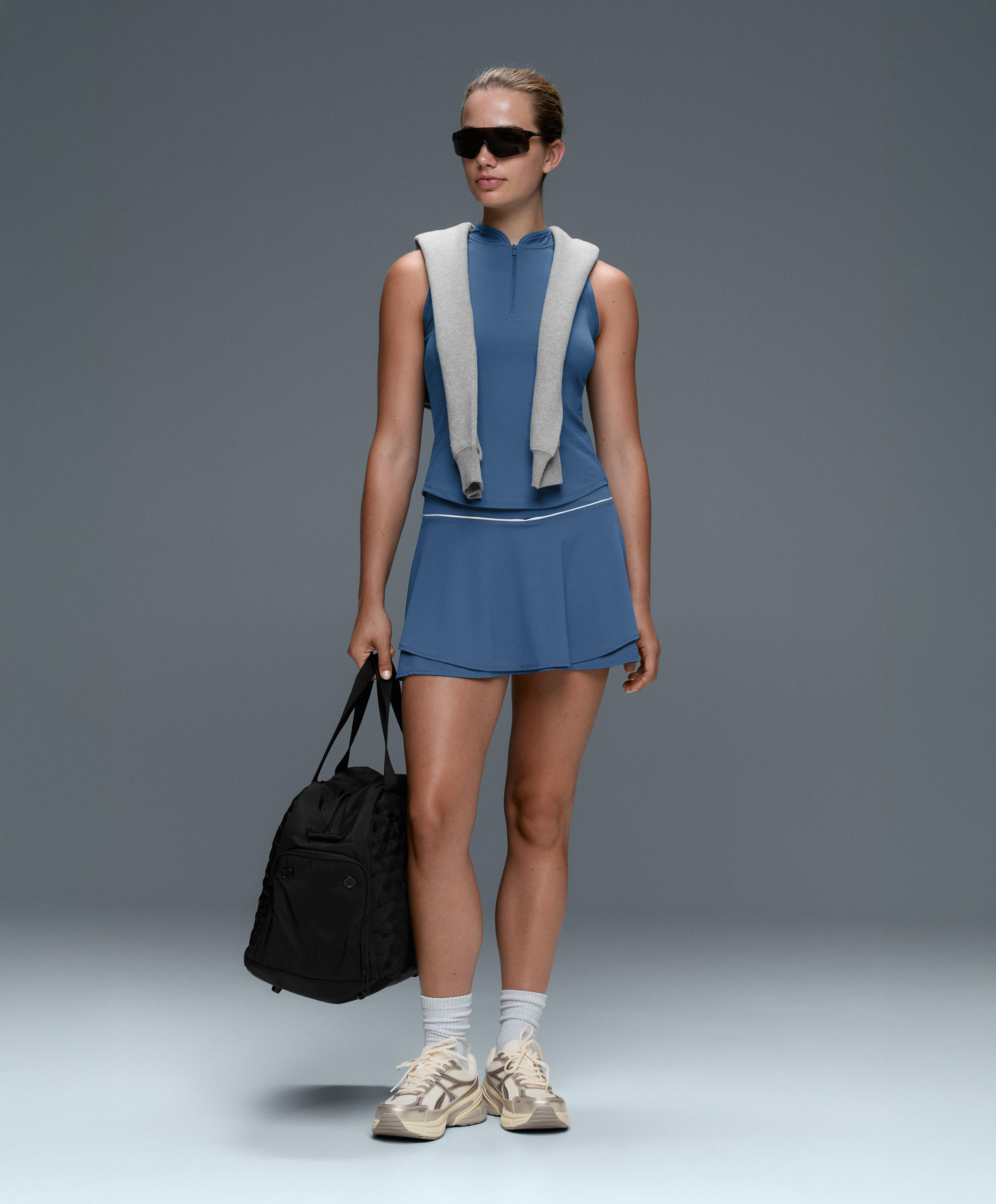 Double layer high rise short skirt — MID GREY-BLUE