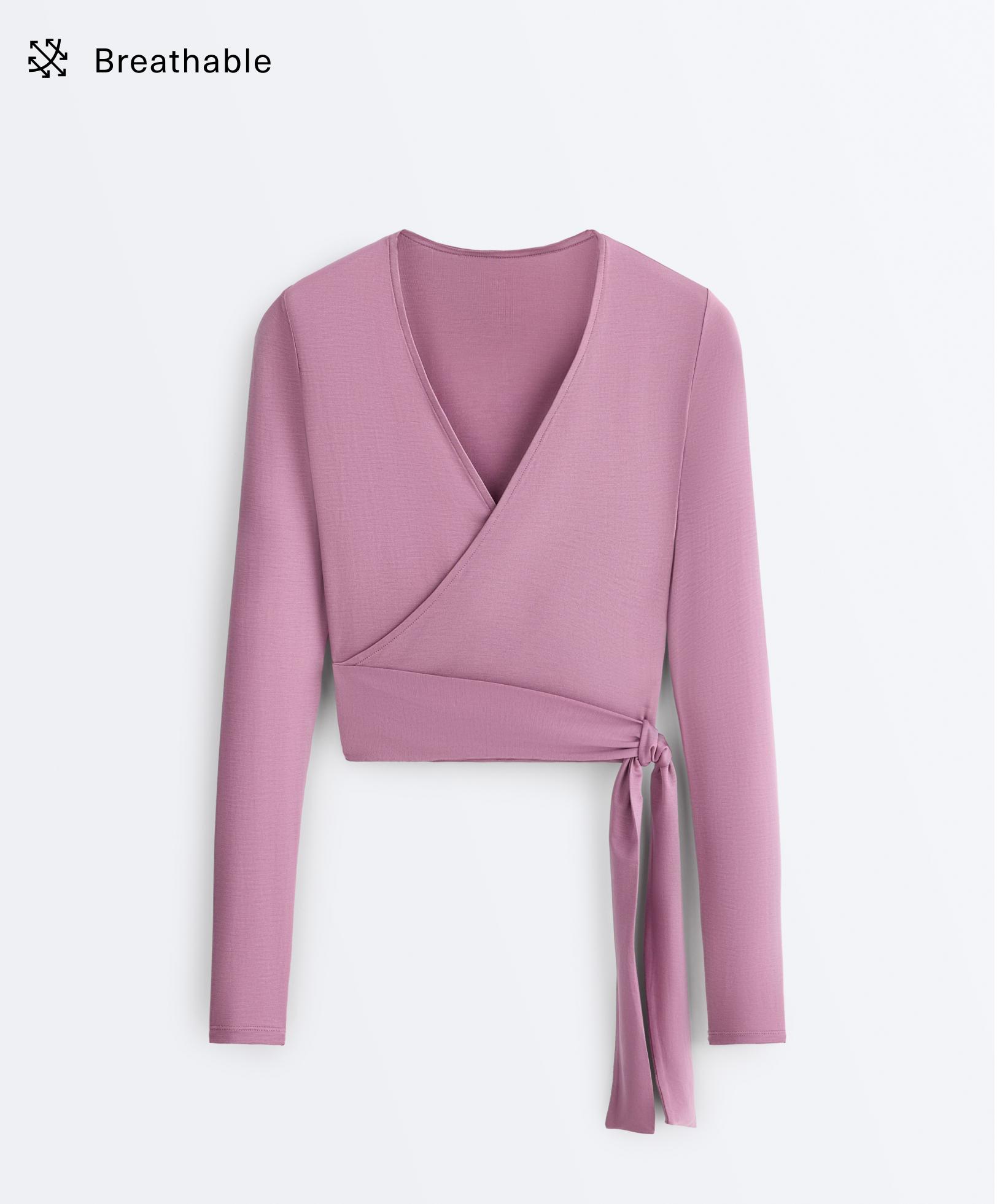 Lyocell blend wrap T-shirt — MAUVE PINK