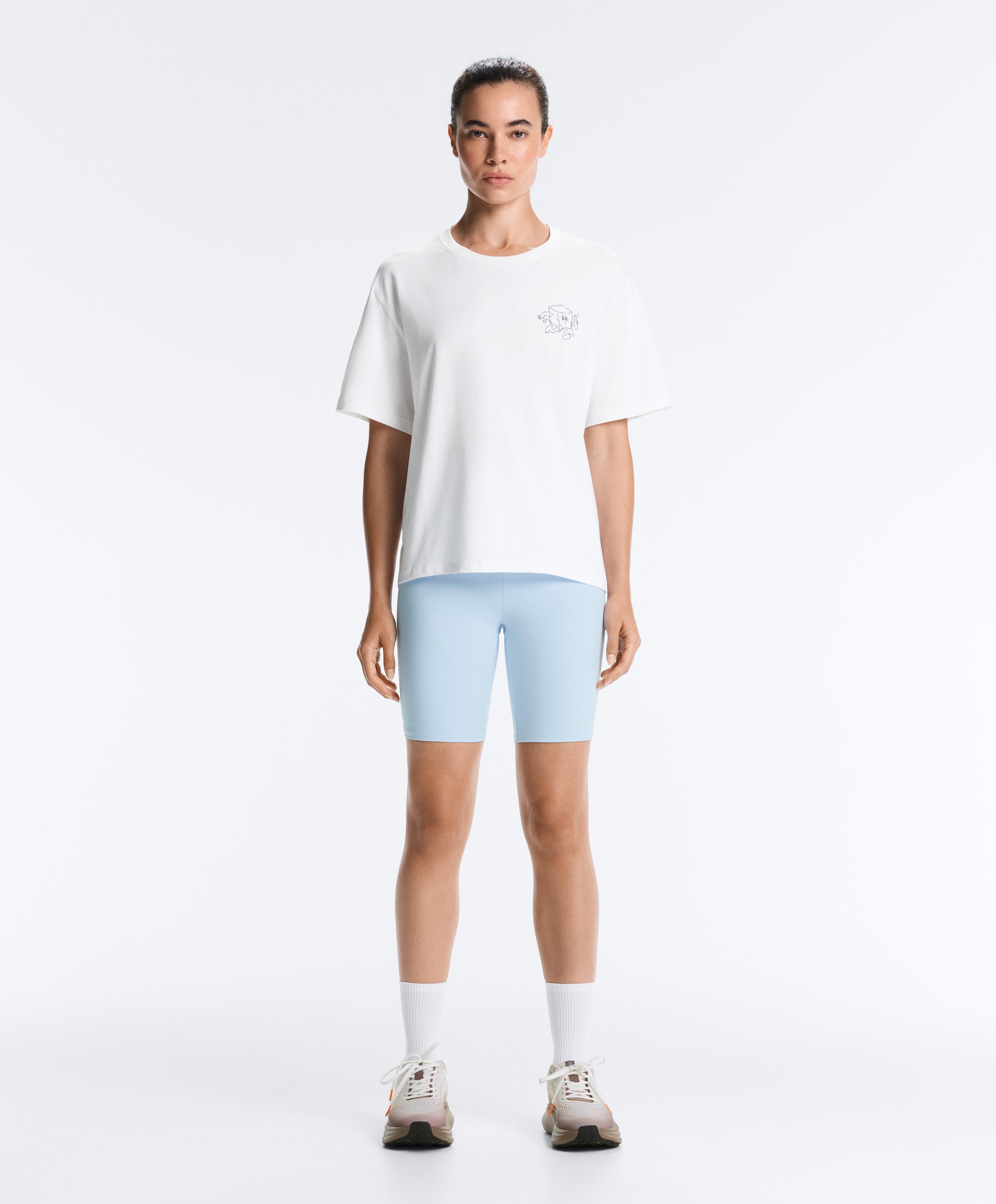 Printed boxy cotton blend short-sleeved T-shirt — WHITE