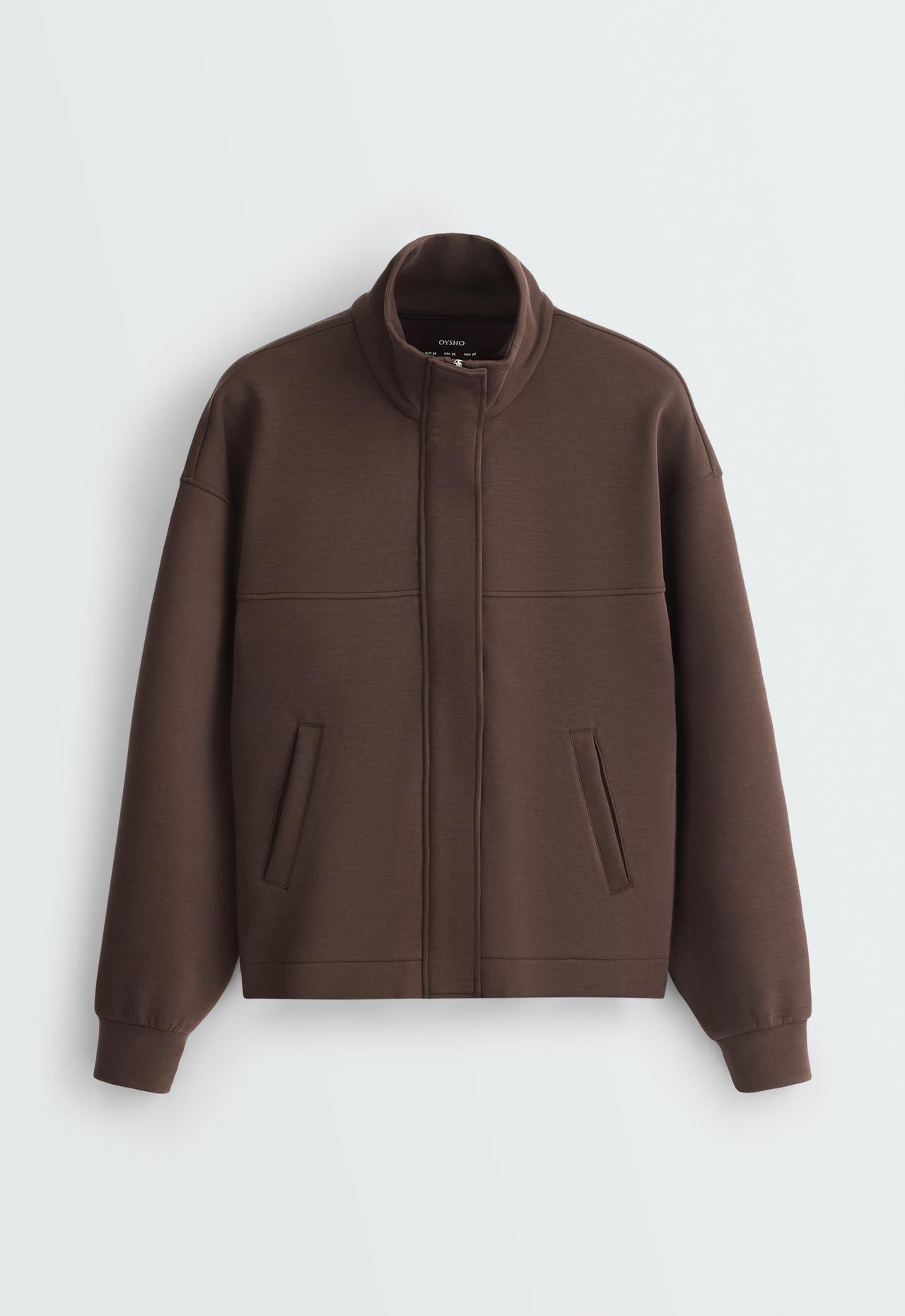 Cropped jacket with modal — DARK REDDISH‑BROWN