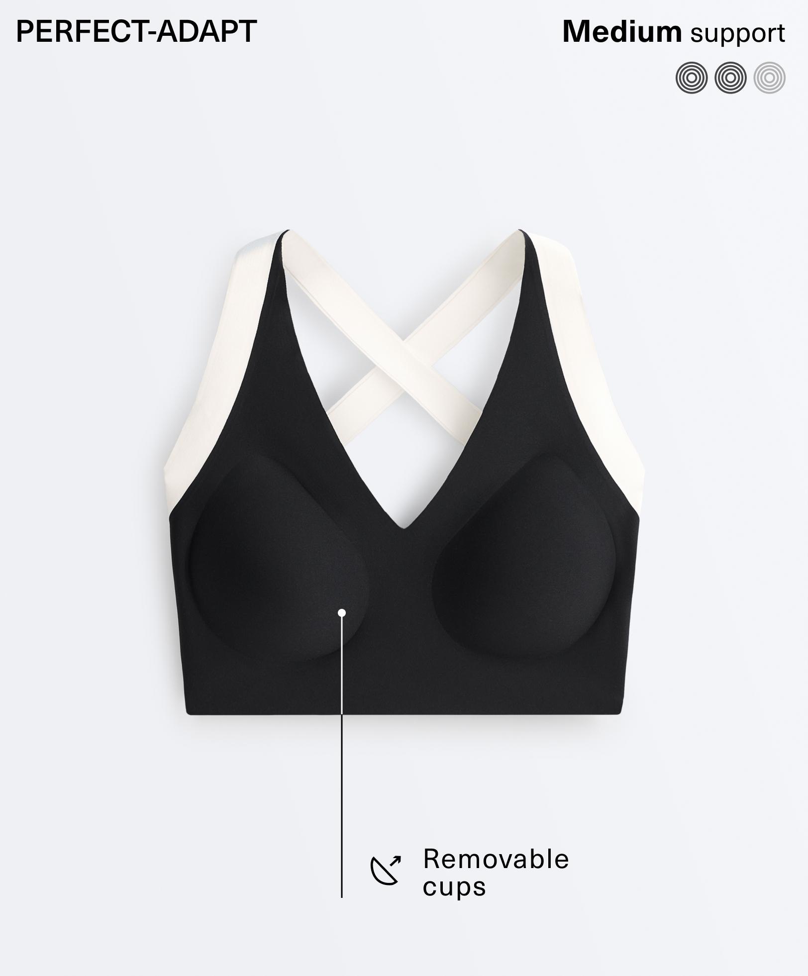 Perfect-adapt medium-support contrast sports bra — BLACK