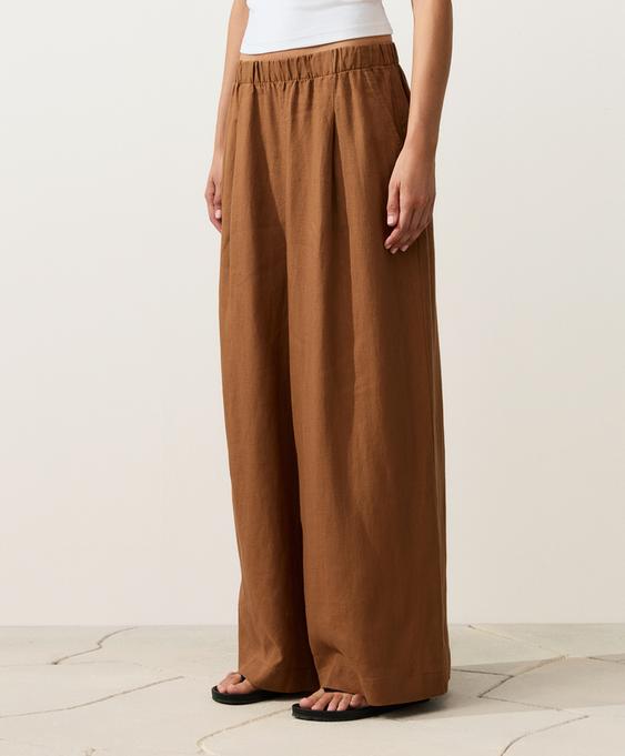 %100 keten wide leg pantolon