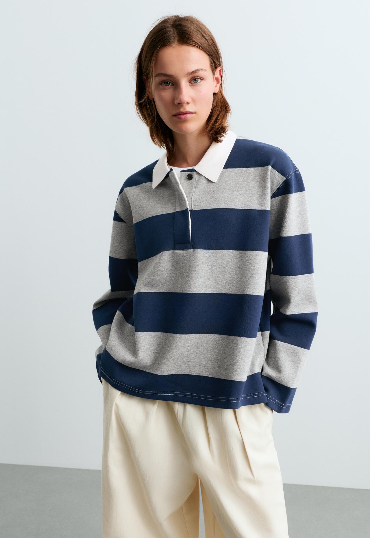 Striped jacquard cotton piqué polo shirt — DARK GREY