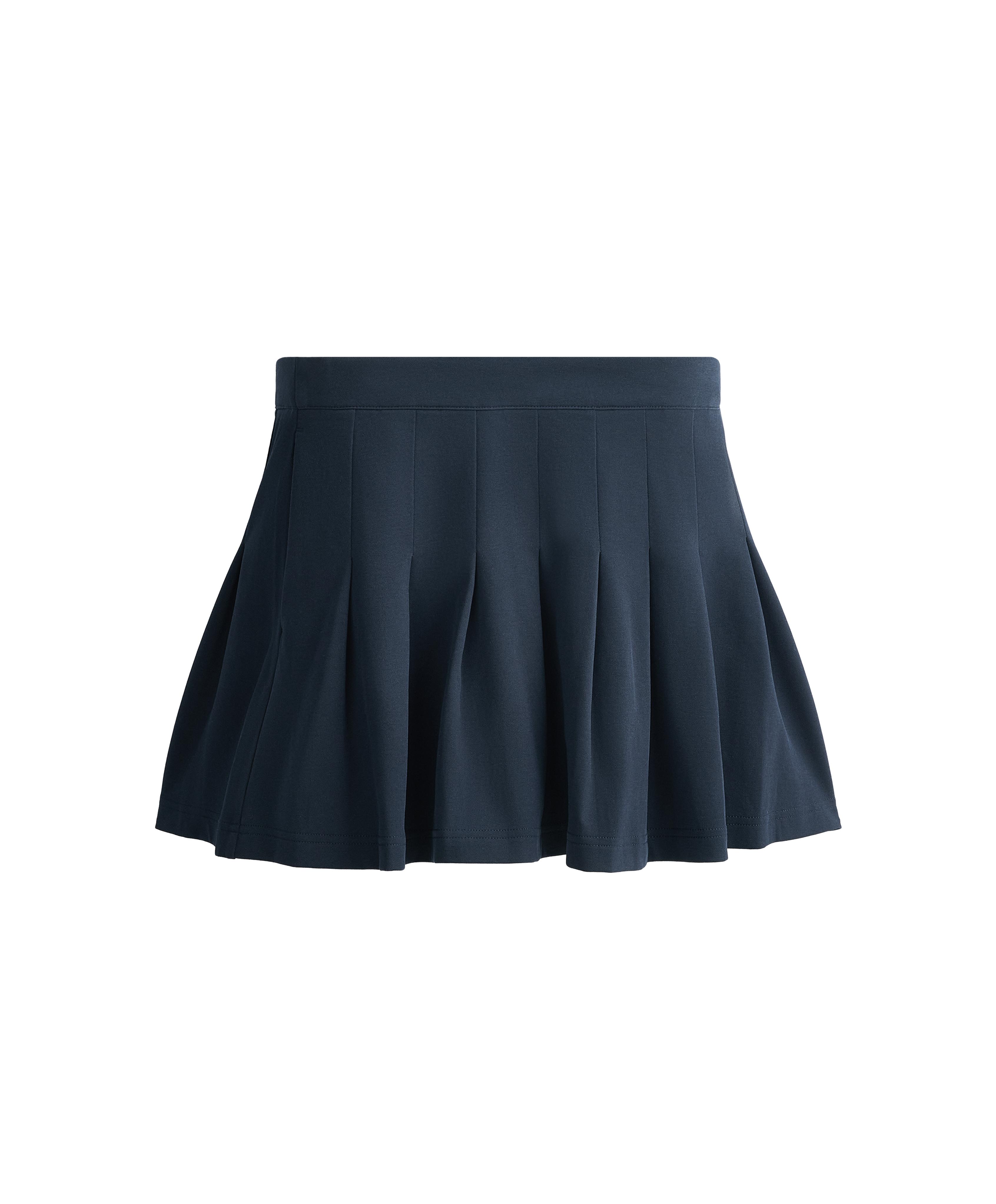 Cotton piqué pleated mini skirt — NAVY BLUE