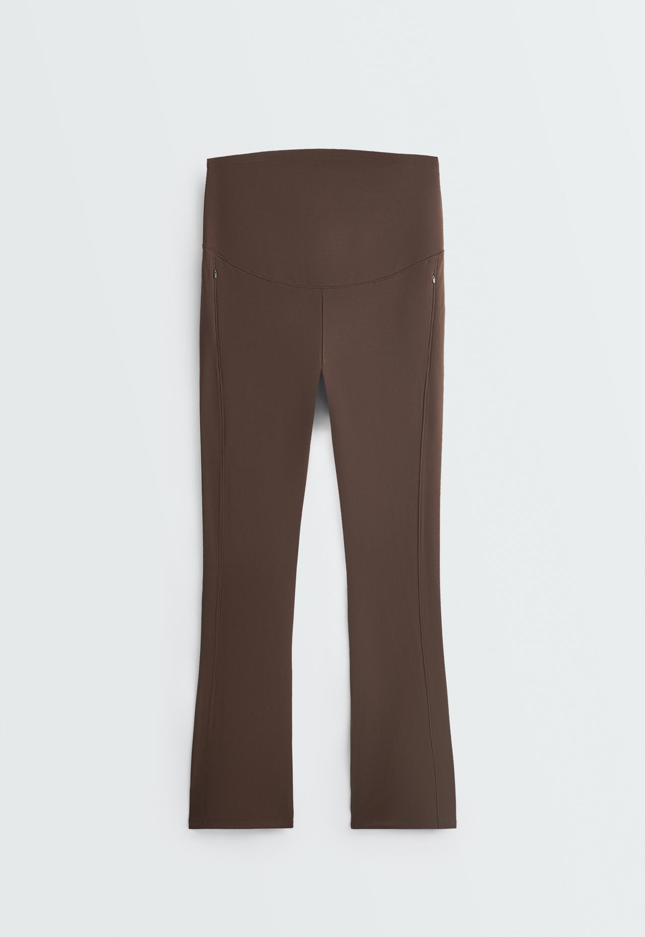 Warm maternity Flare trousers with zips — DARK REDDISH‑BROWN