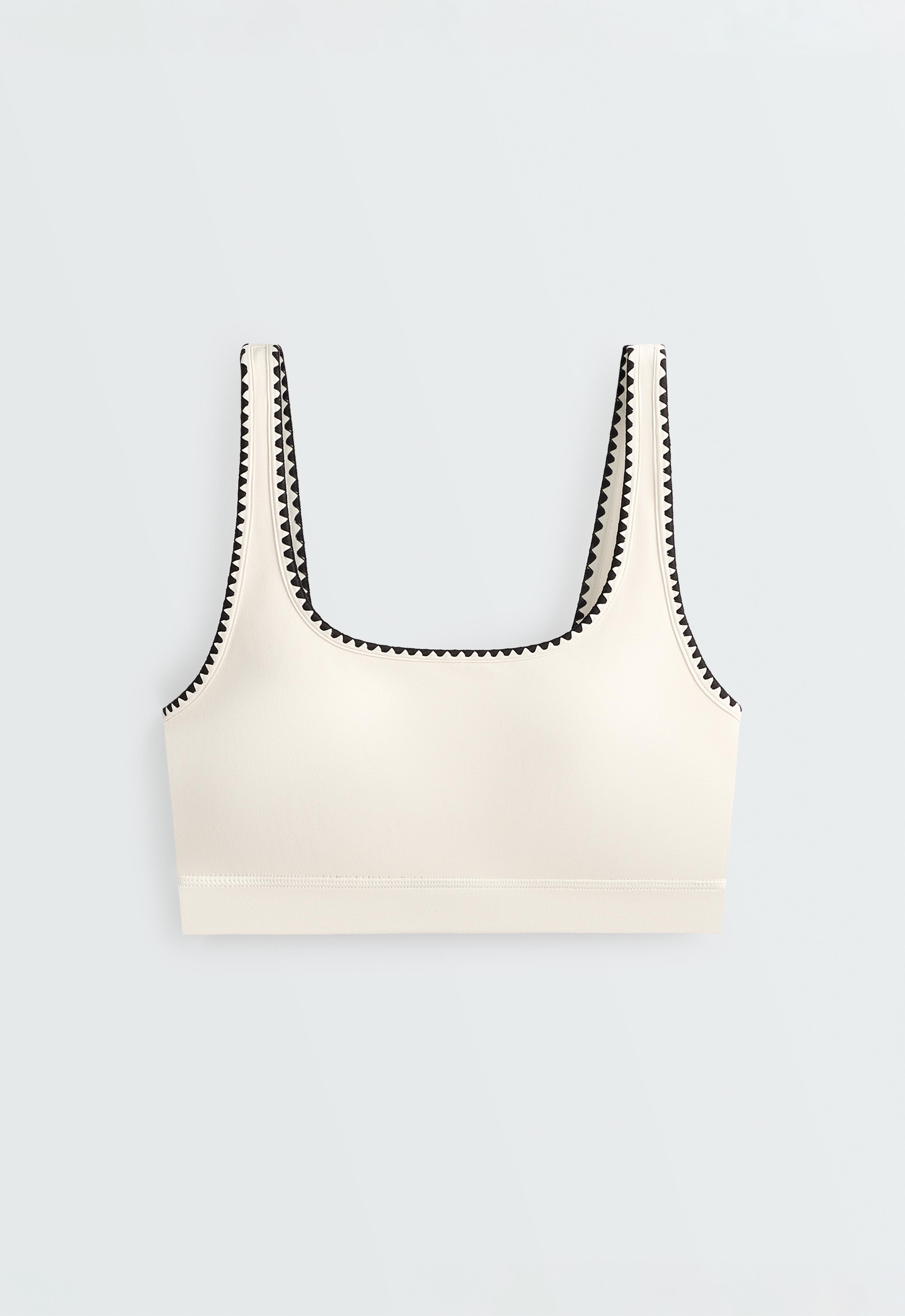 Medium-support Comfortlux sports bra with contrast seams — PALE ECRU