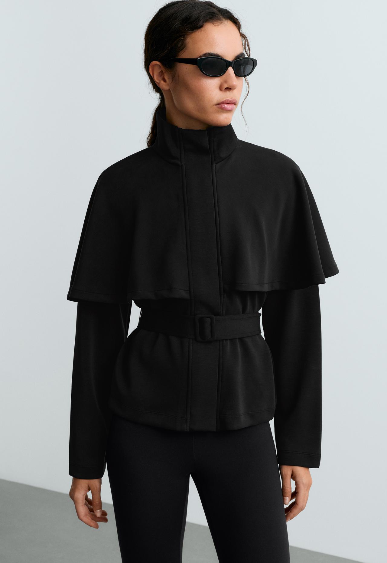 Jacket with cape detail and modal — BLACK