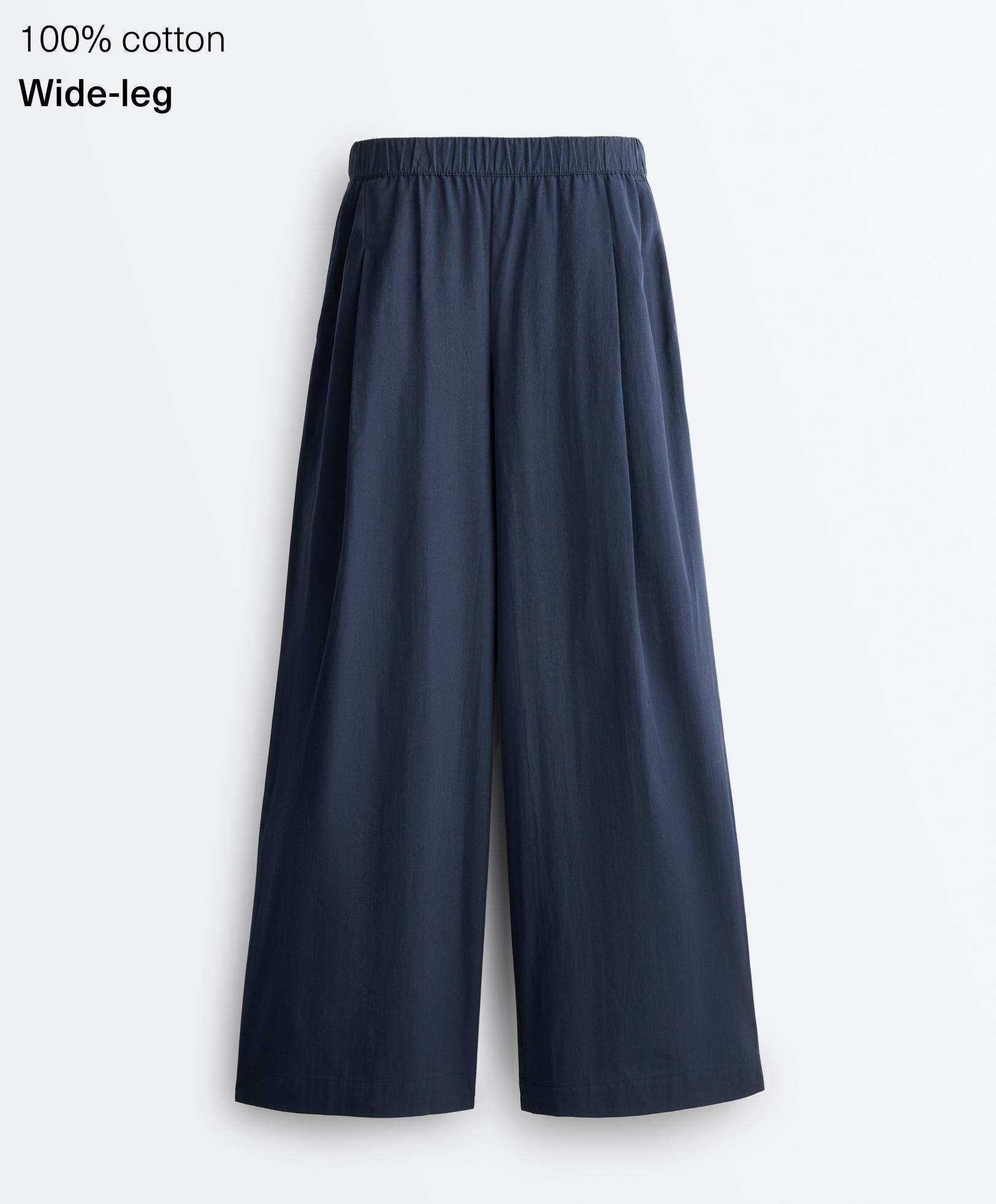 %100 pamuklu poplin wide leg pantolon