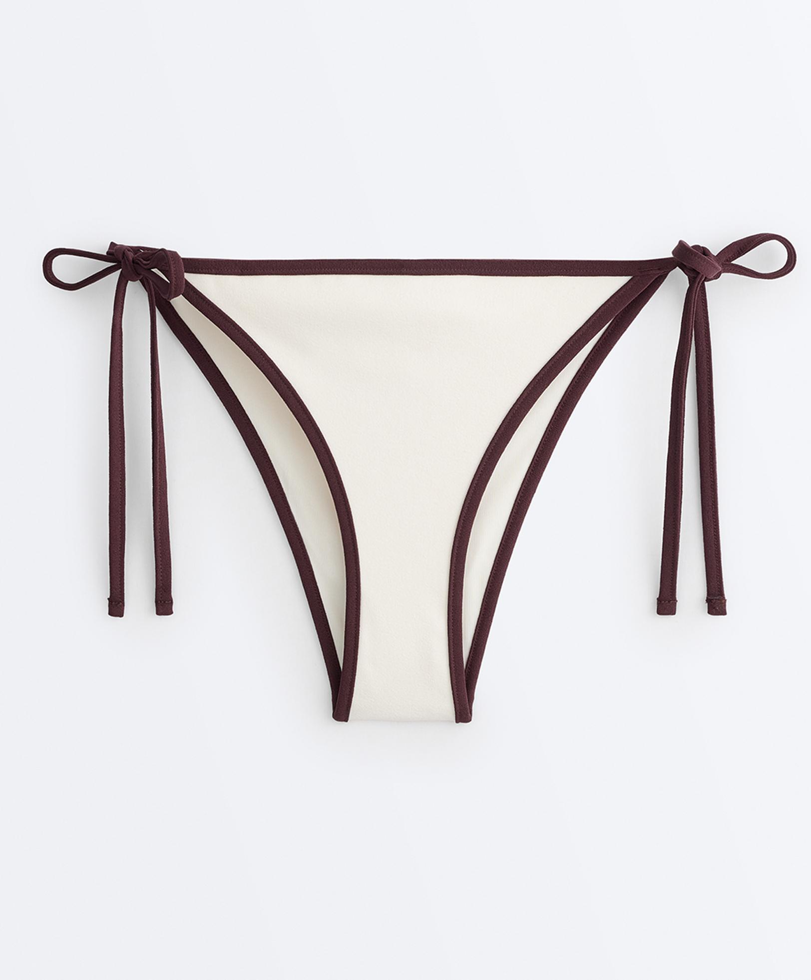 Contrast-trim tie medium-coverage bikini briefs — PALE ECRU