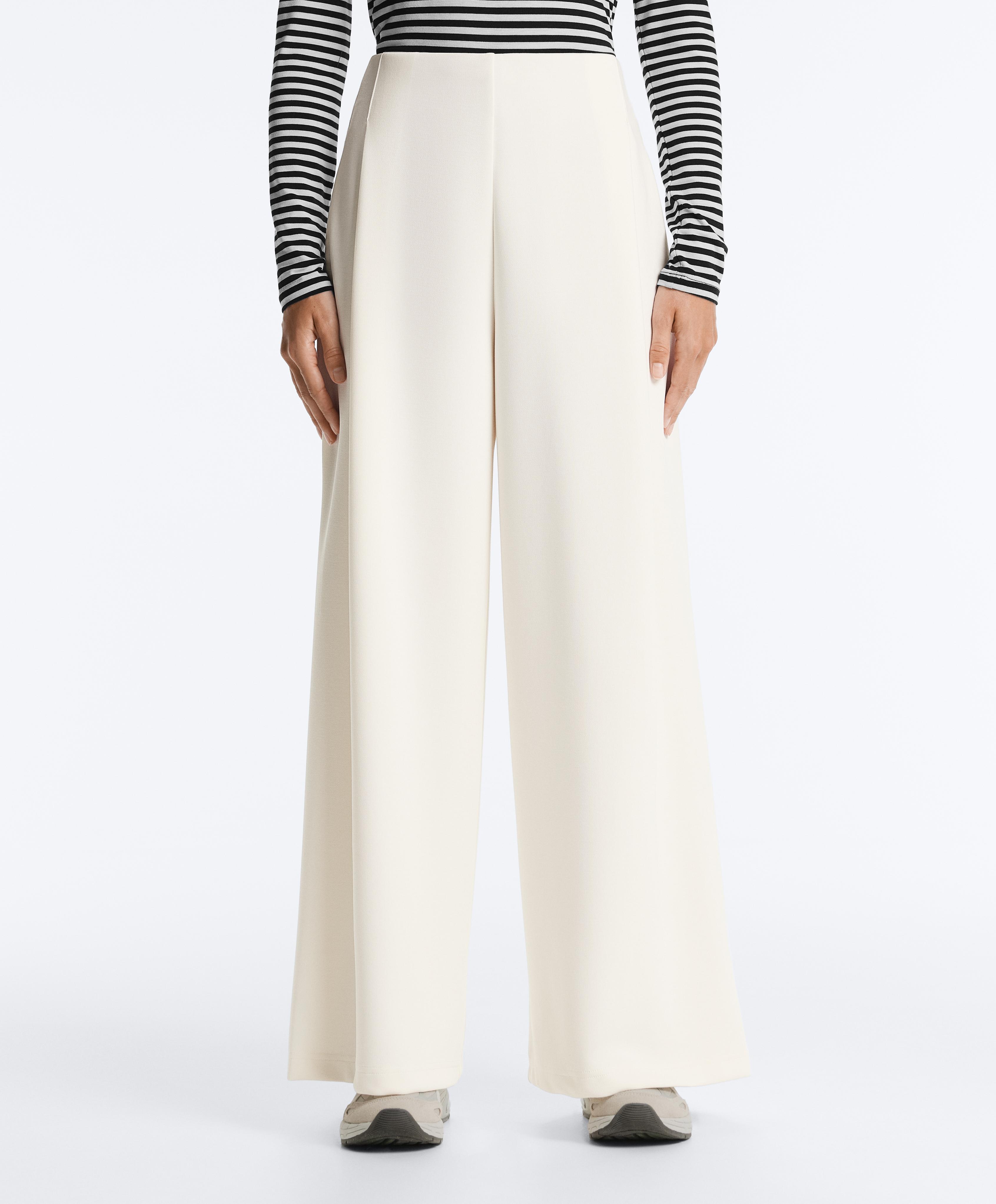 High rise twill wide-leg trousers with pleats — PALE ECRU