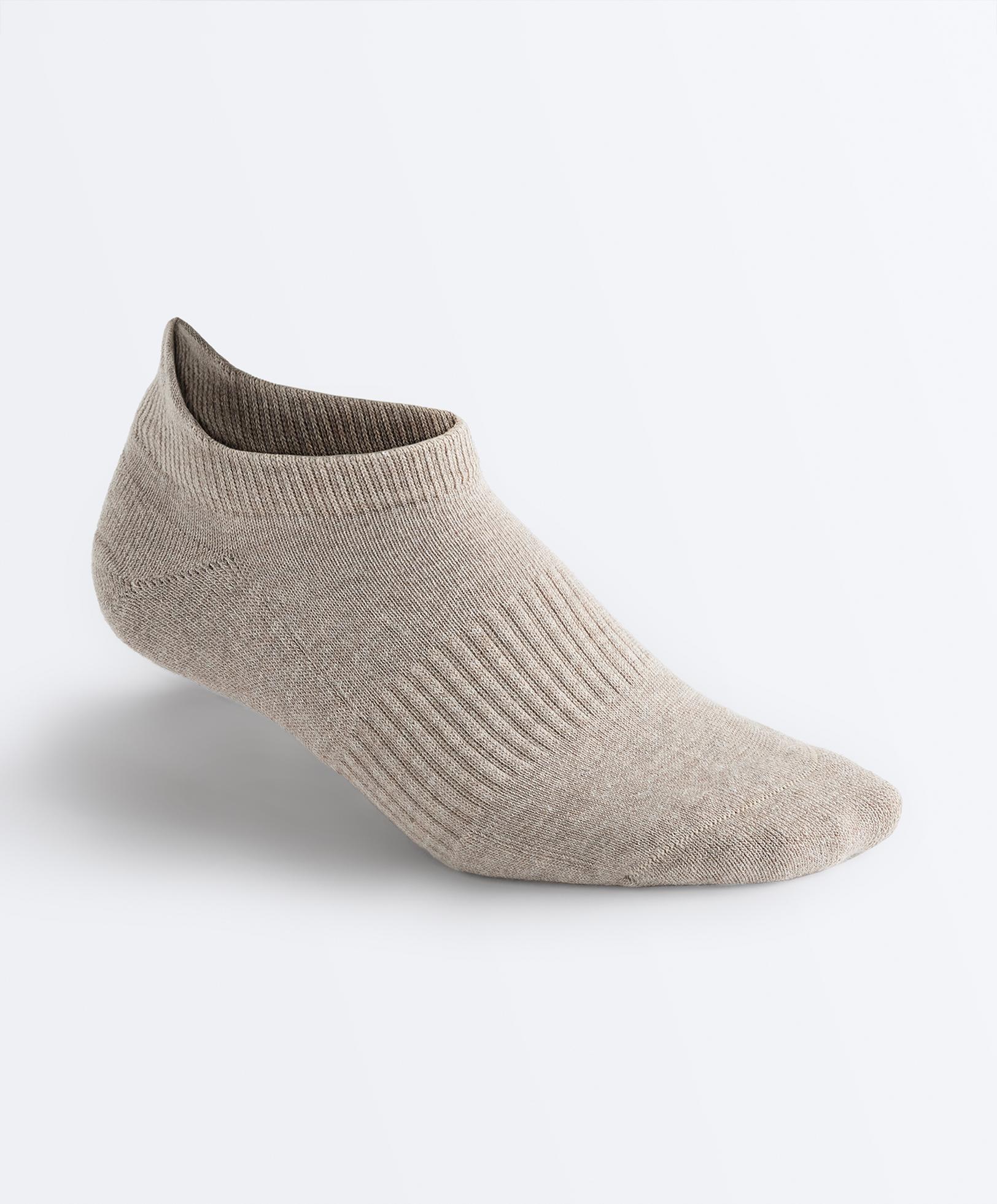 3 pairs of cotton blend sports sneaker socks with heel tab — TAN MELANGE