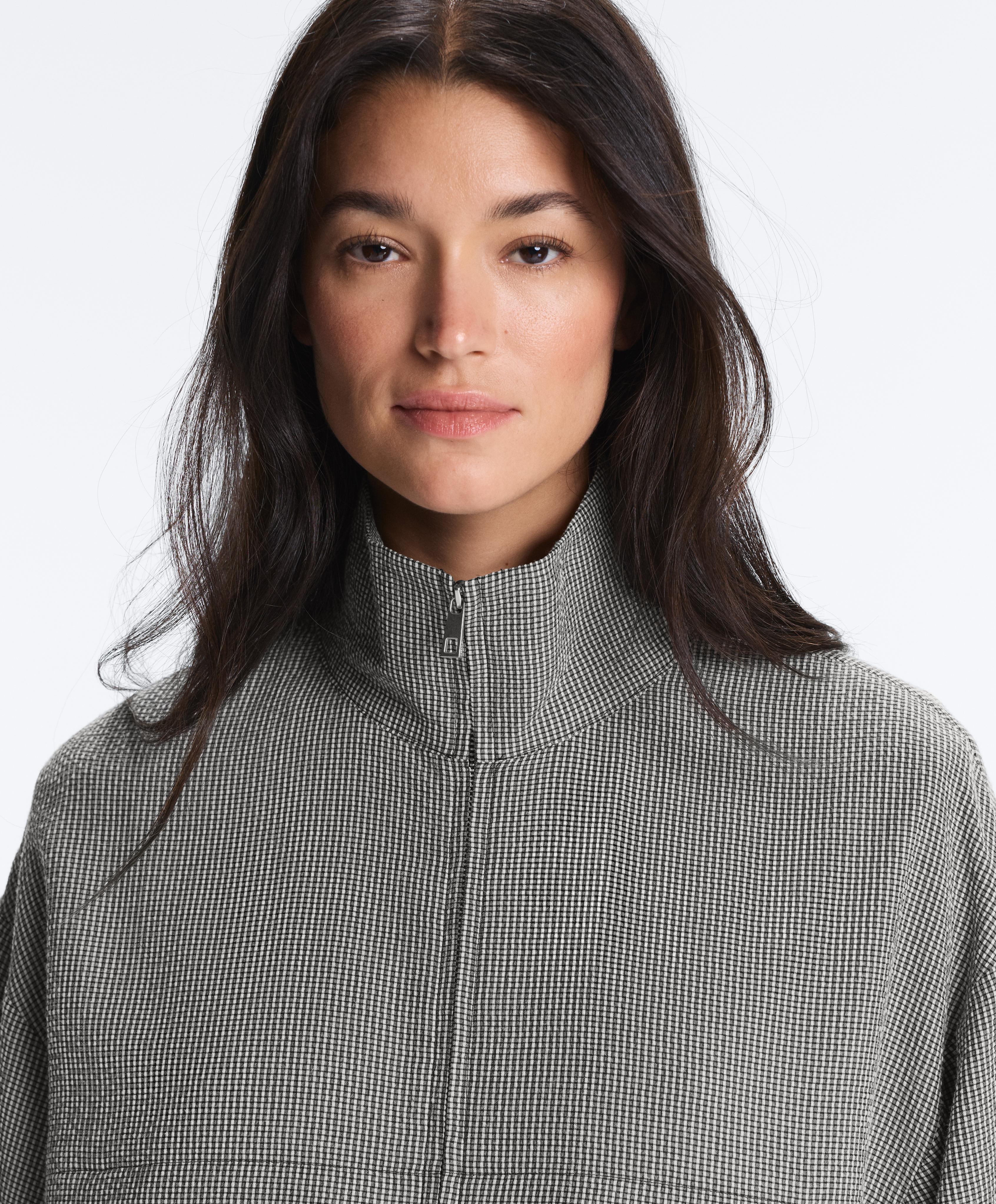 Lyocell blend gingham bomber jacket — DUSTY BLACK