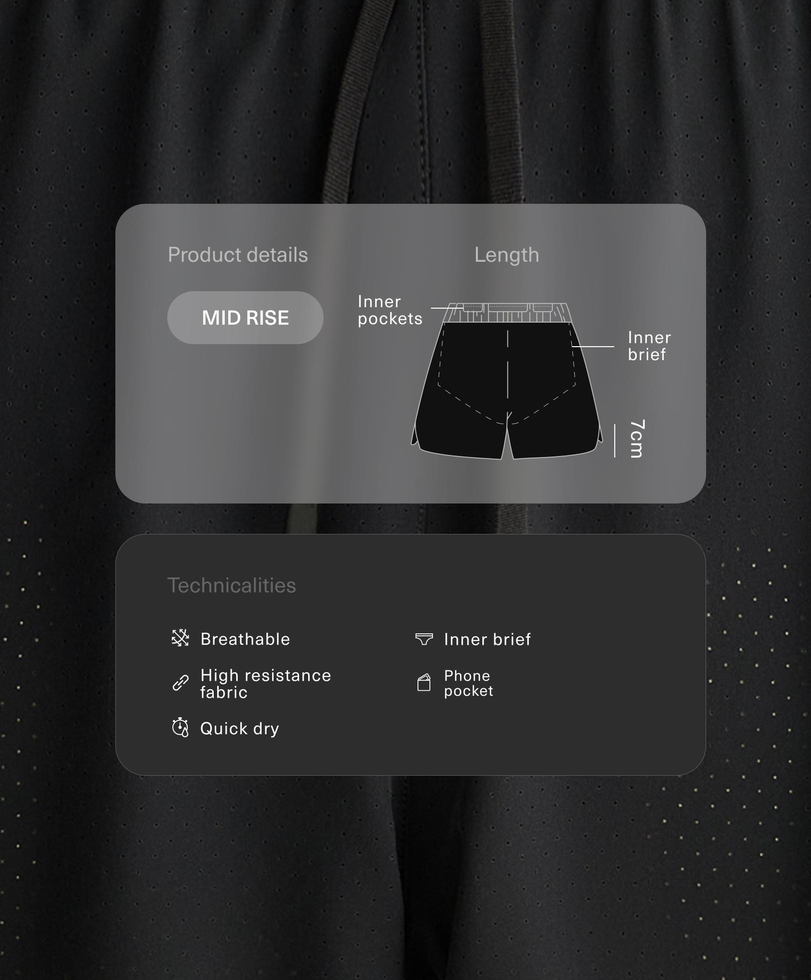 Mid-rise technical shorts 7cm