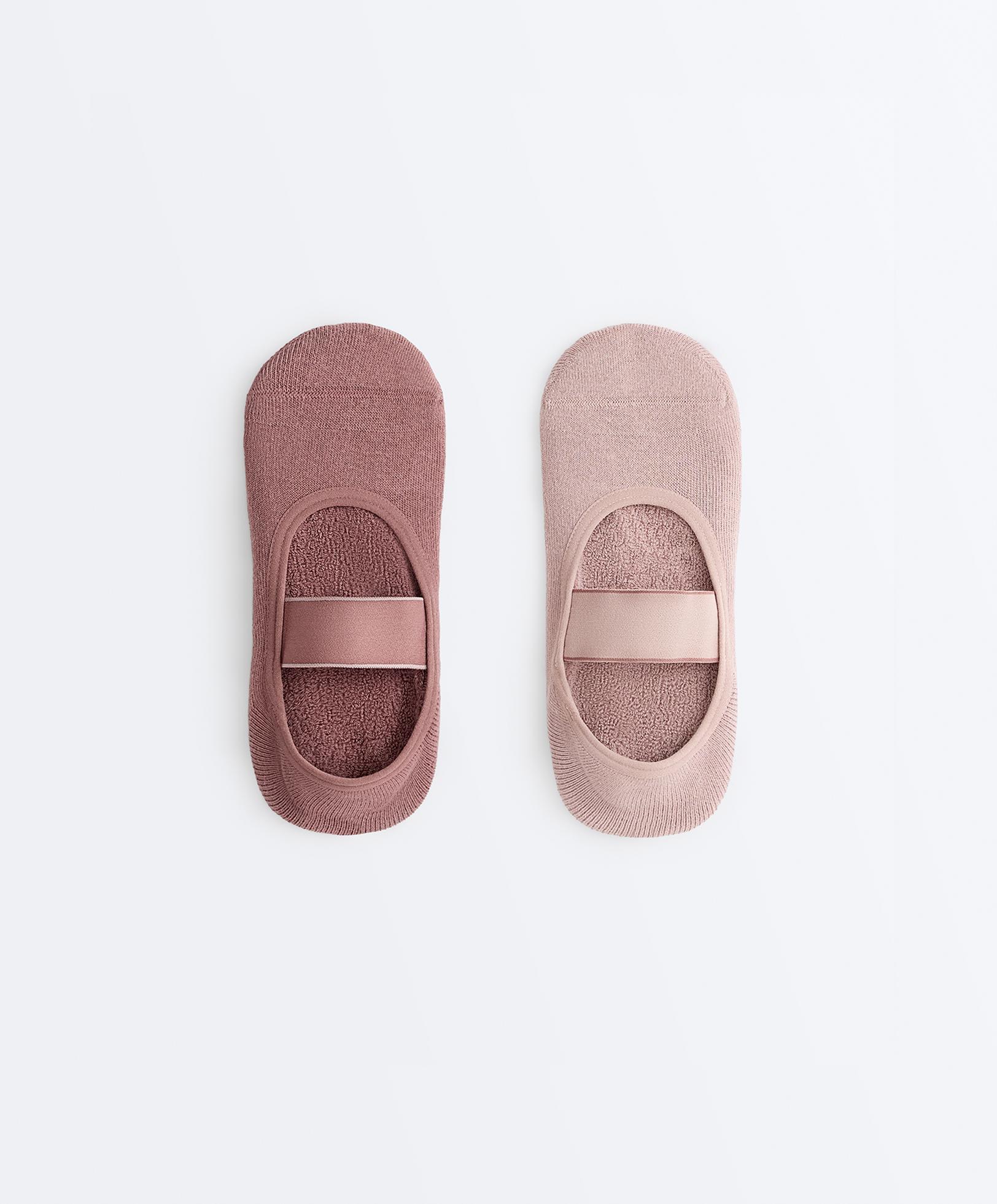 2 pairs of padded cotton blend invisible yoga and Pilates socks with wide strap — MID DUSTY PINK